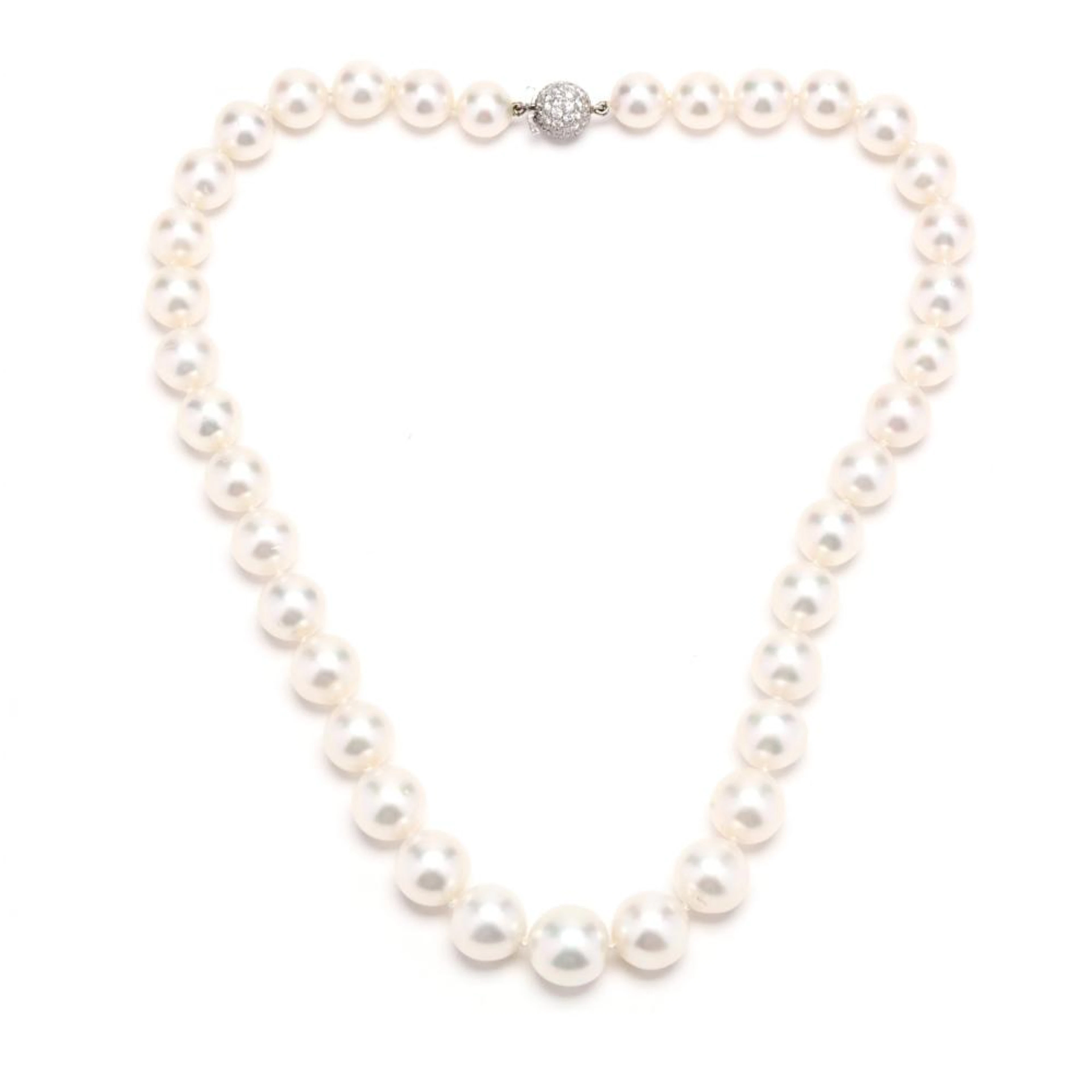 Pearl Necklace with White Gold and Diamond Set Clasp