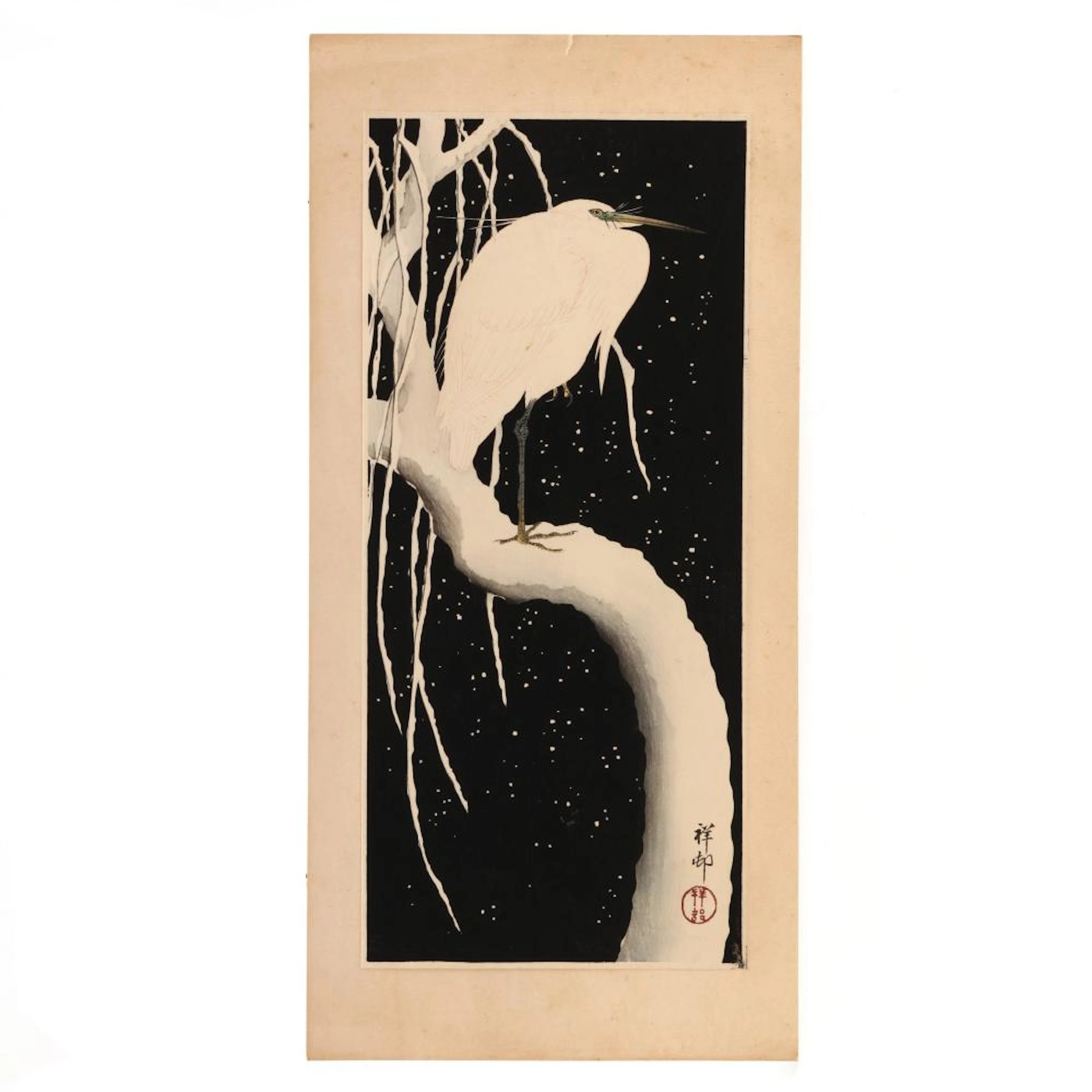 Ohara Shoson (Koson) (Japanese, 1877-1945), Egret on Snow Covered Branch