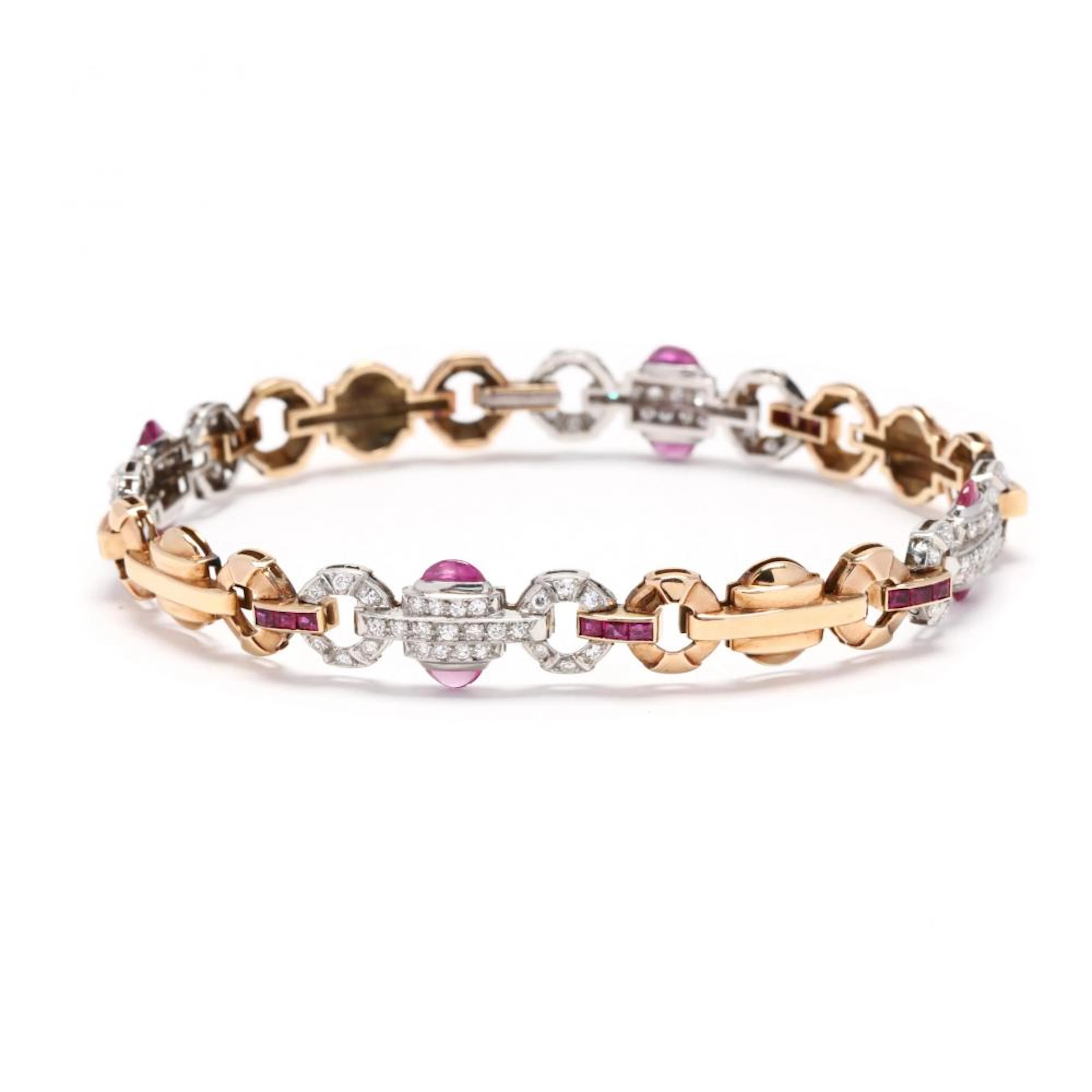 Art Deco Platinum, Gold, Ruby, and Diamond Bracelet
