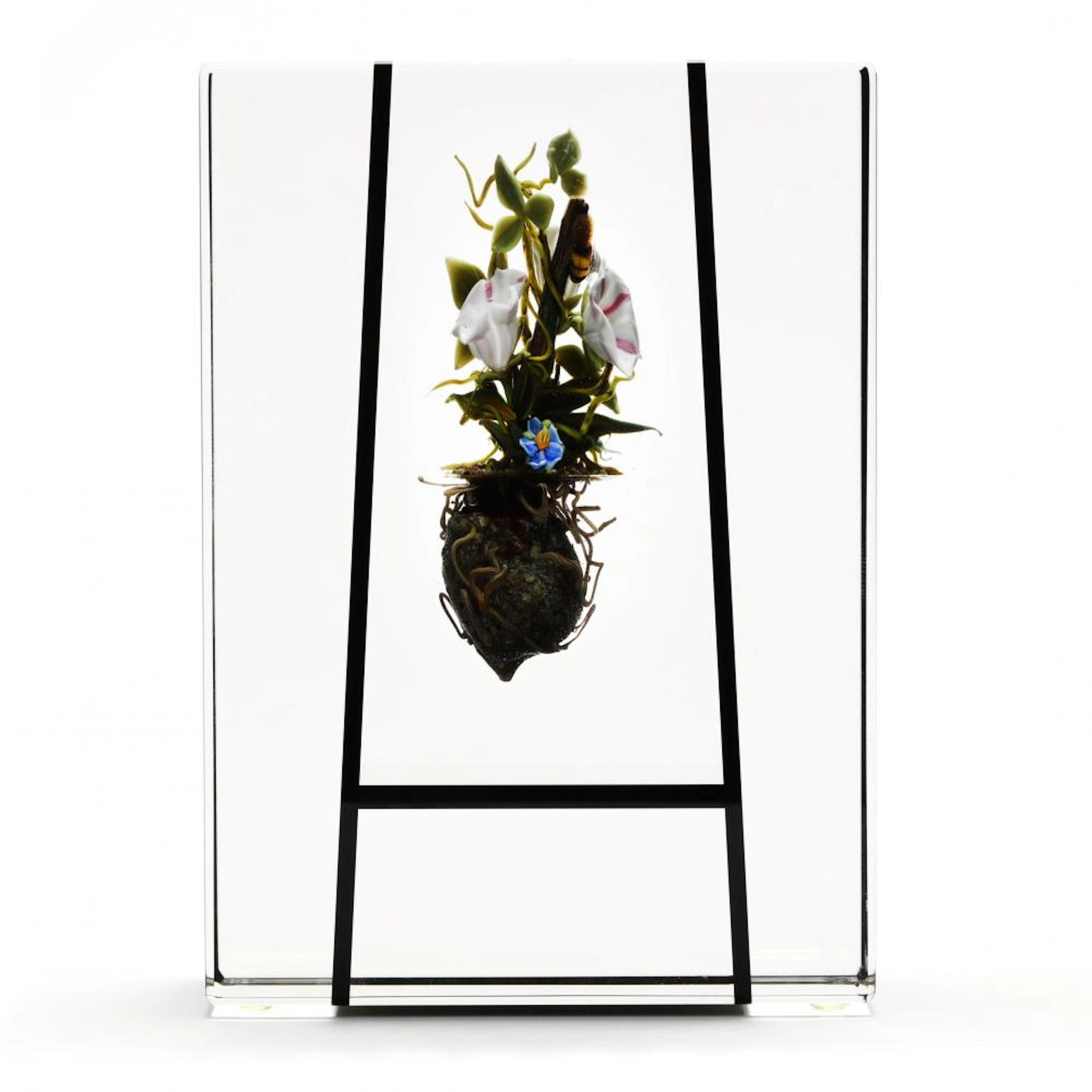 Paul J. Stankard (American, b.1943), Morning Glory Crystal Cube Sculpture