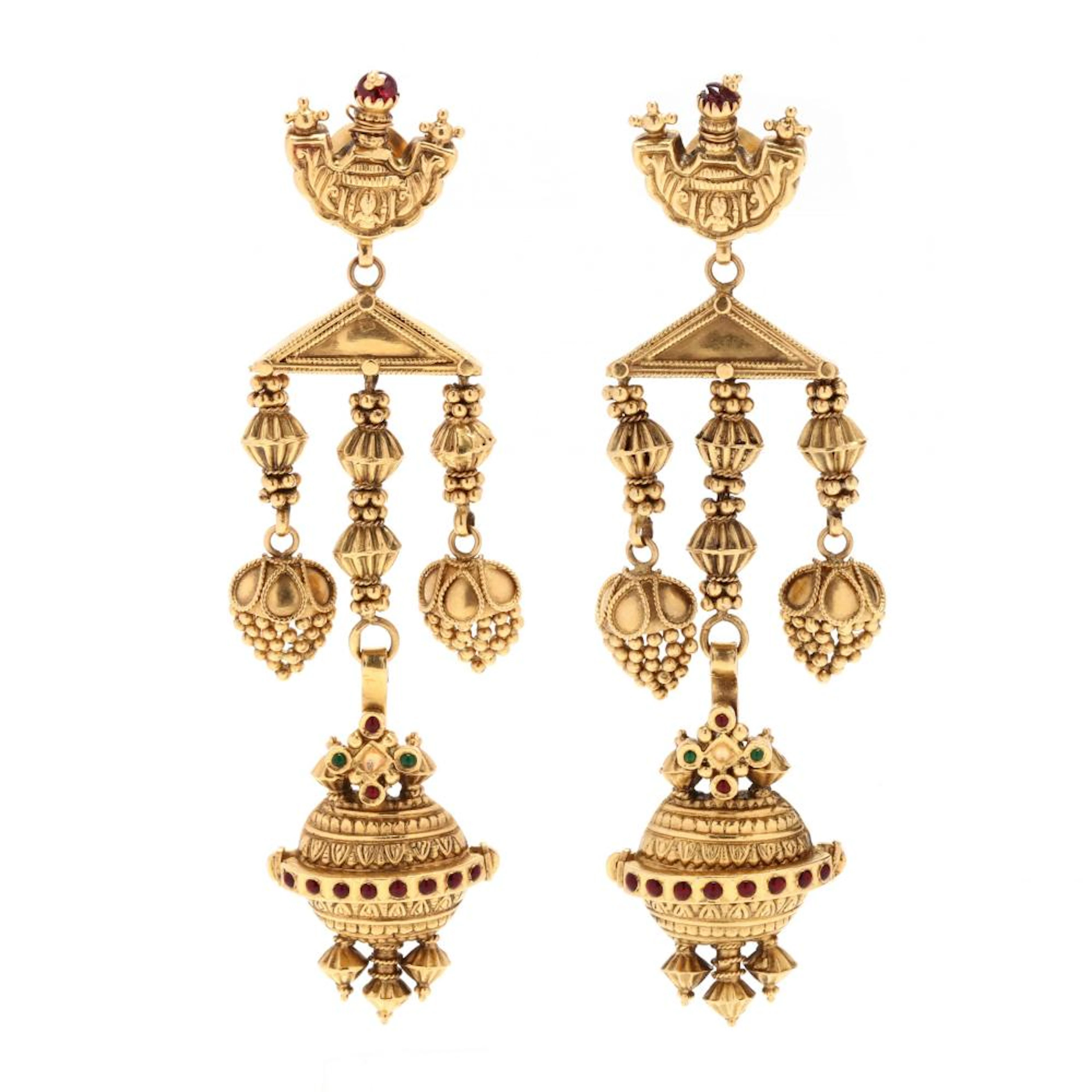 High Karat Gold and Enamel Earrings, India