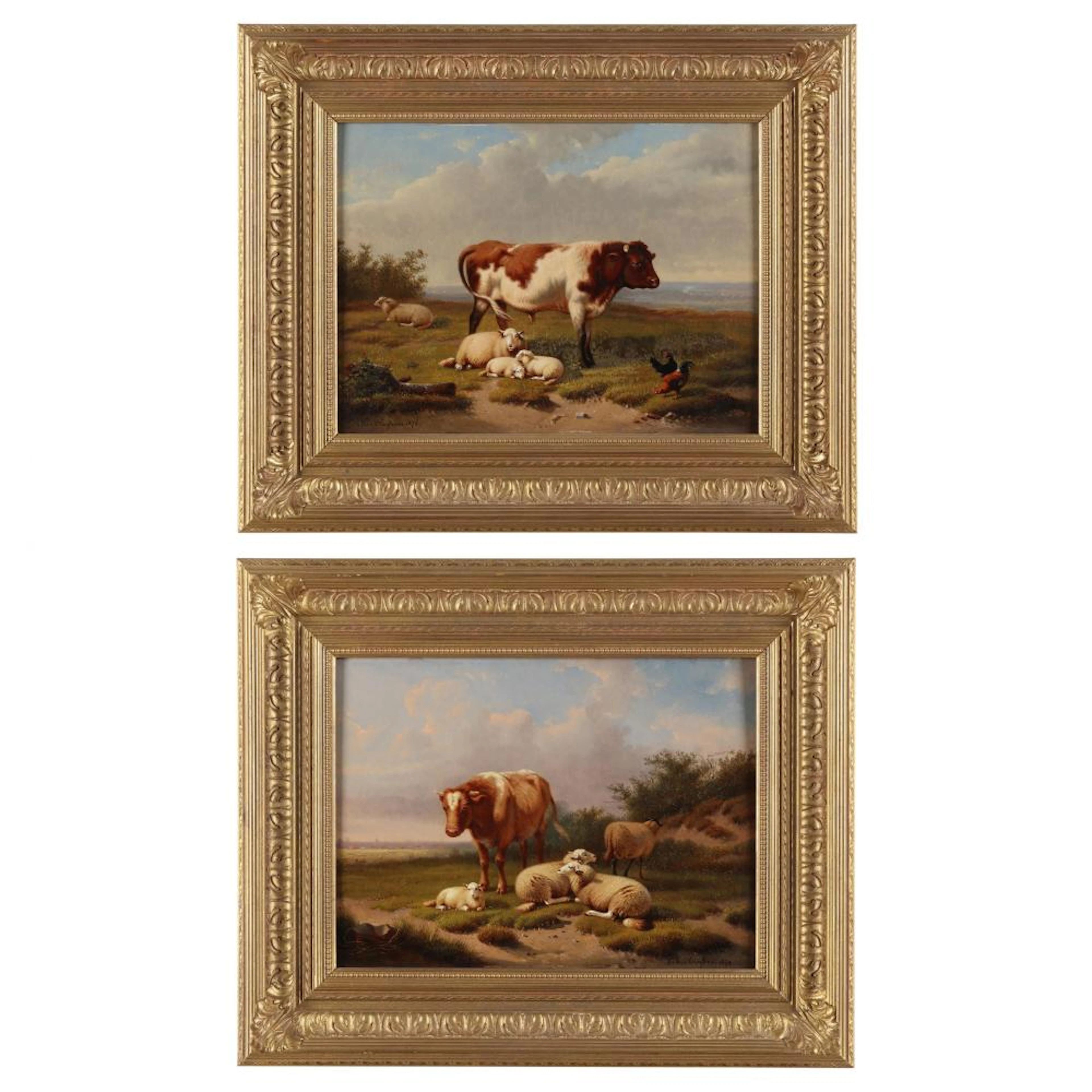 Joseph van Diegham (Belgian, 1843-1885), A Pair of Animal Paintings