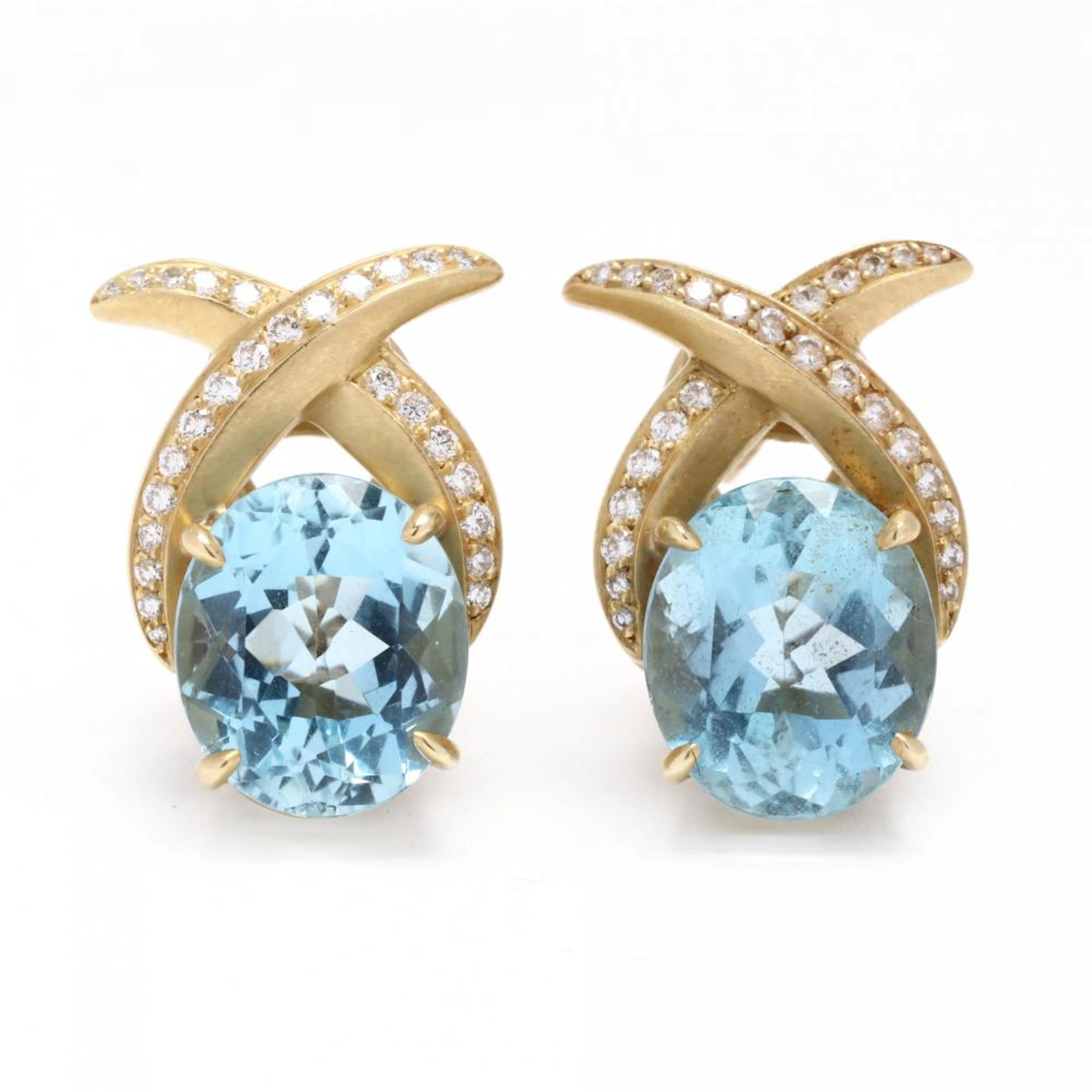 Gold, Aquamarine, and Diamond Earrings, Elizabeth Rand