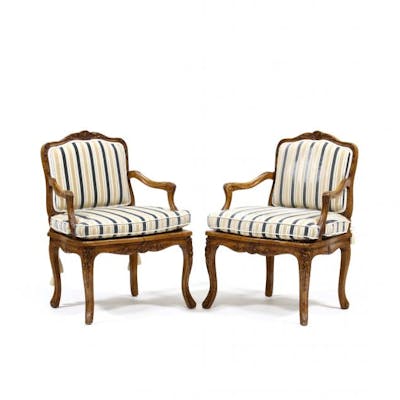 Pair of Louis XV Style Carved Cane Seat Fauteuil