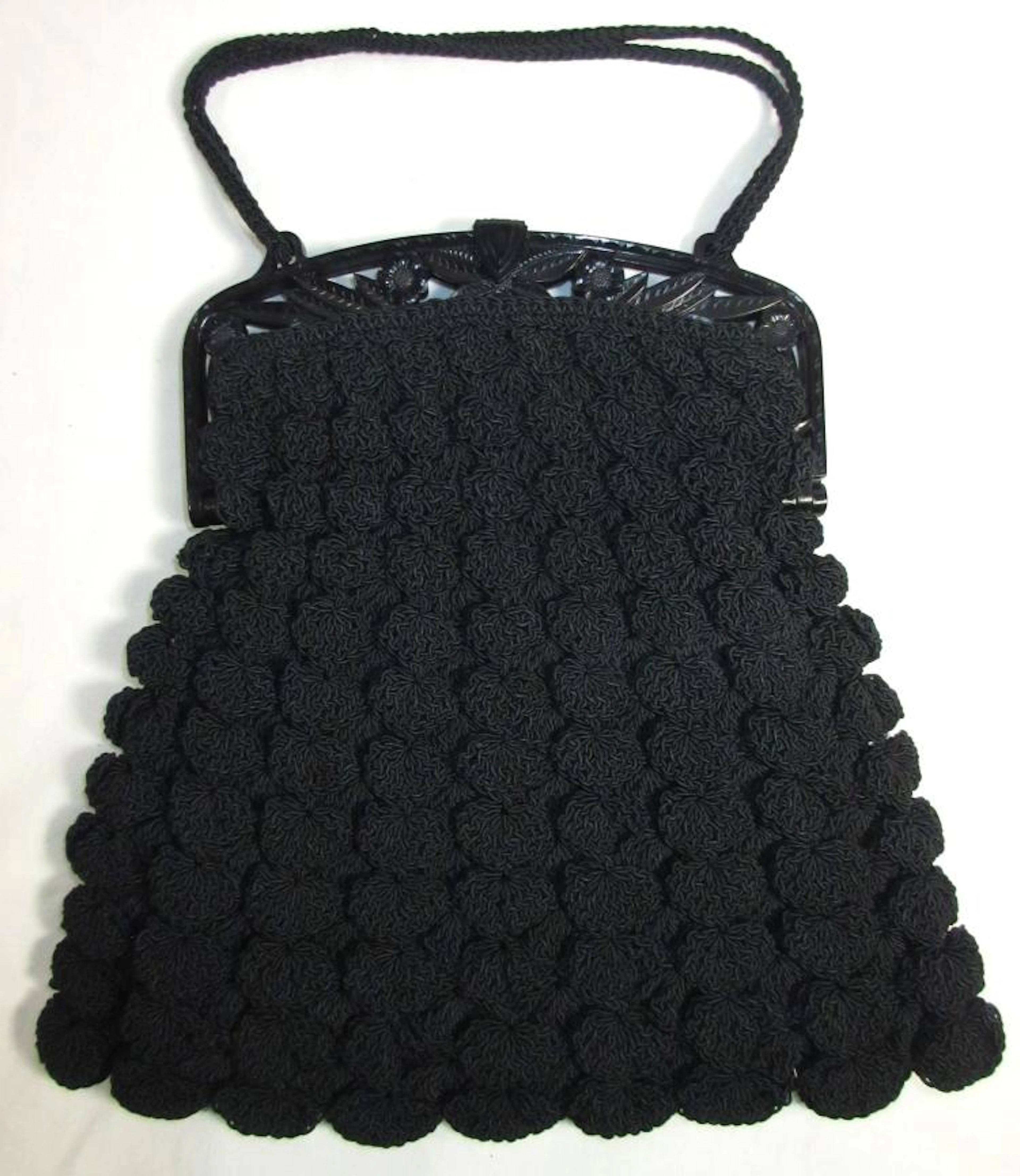 1940's Black Crochet Gimp Lucite Framed Bag