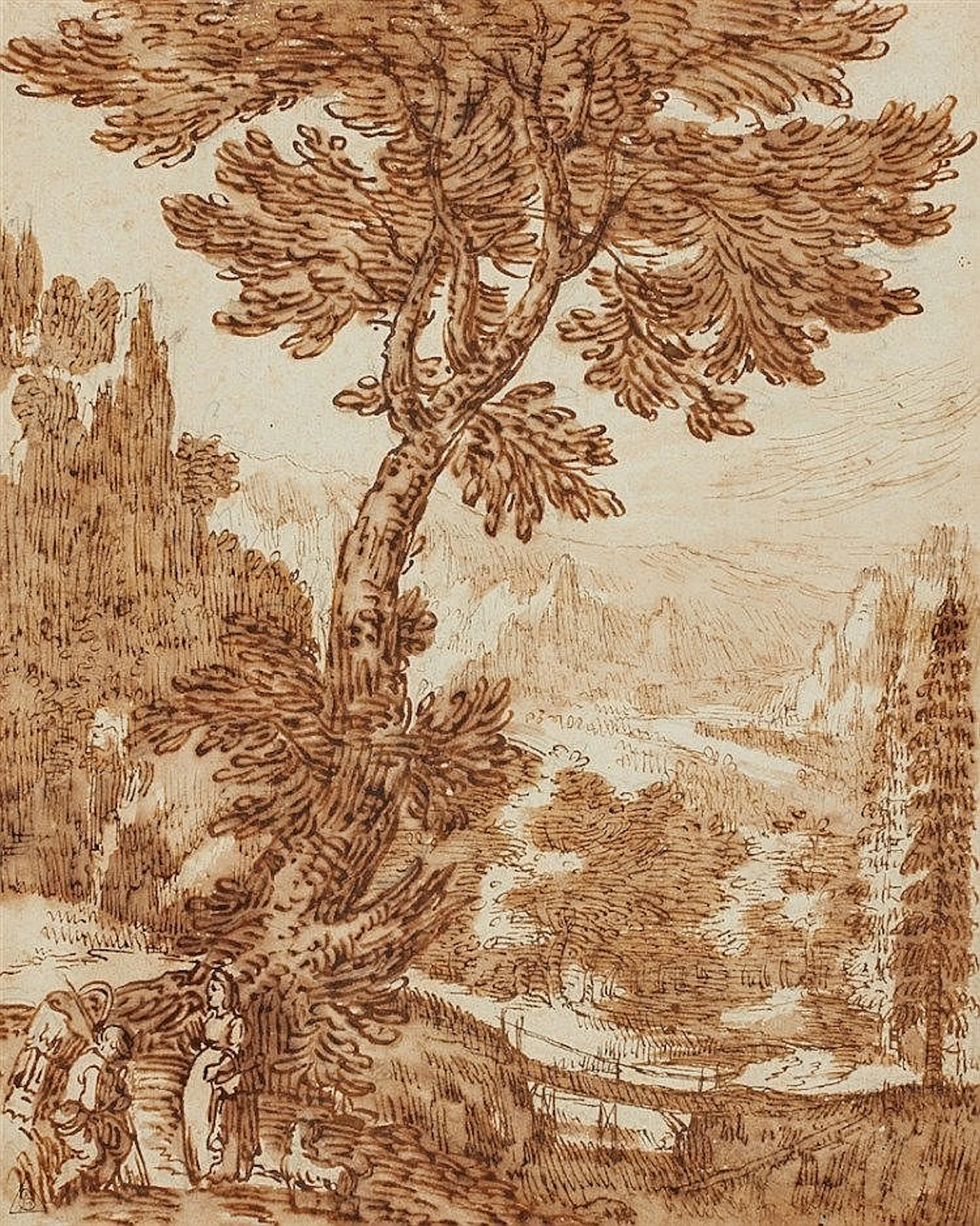 Tobias Verhaecht, Mountainous Landscape with a Bridge and Shepherds