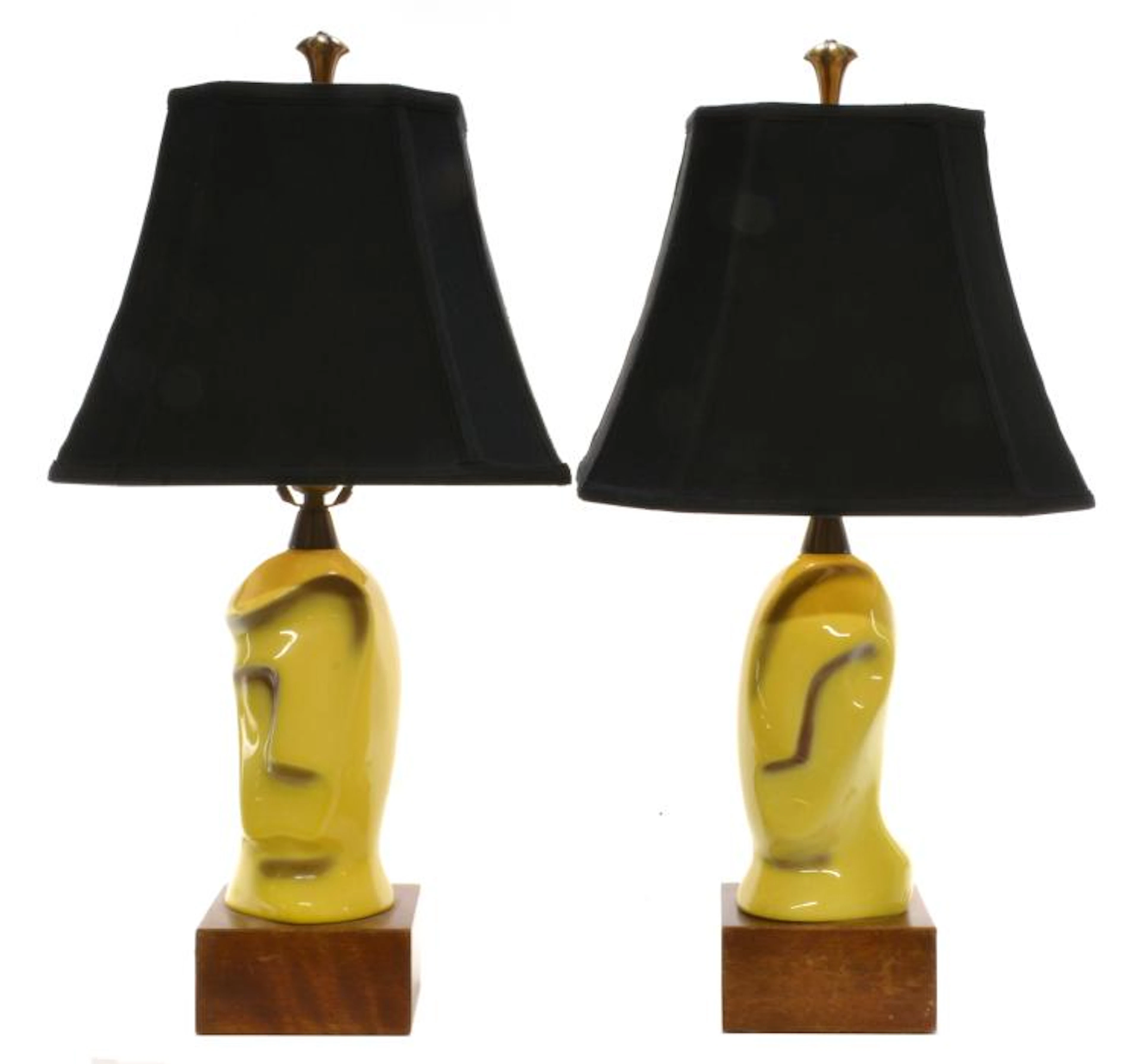 Yasha Heifetz Cubism Biomorphic Ceramic Sculptural Face Mid Century Modern Lamps