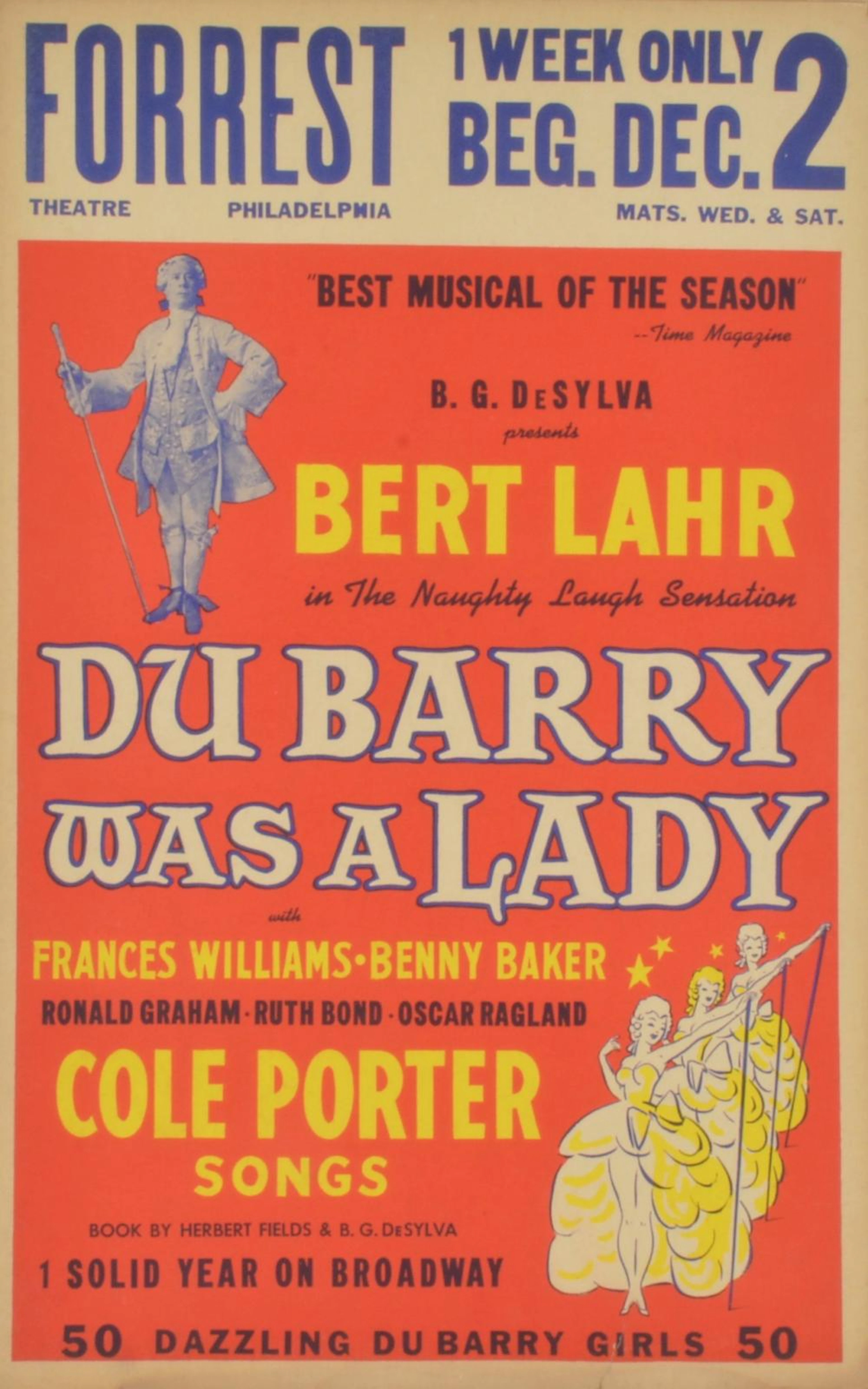 Vintage Bert Lahr Du Barry Was A Lady Broadway Poster