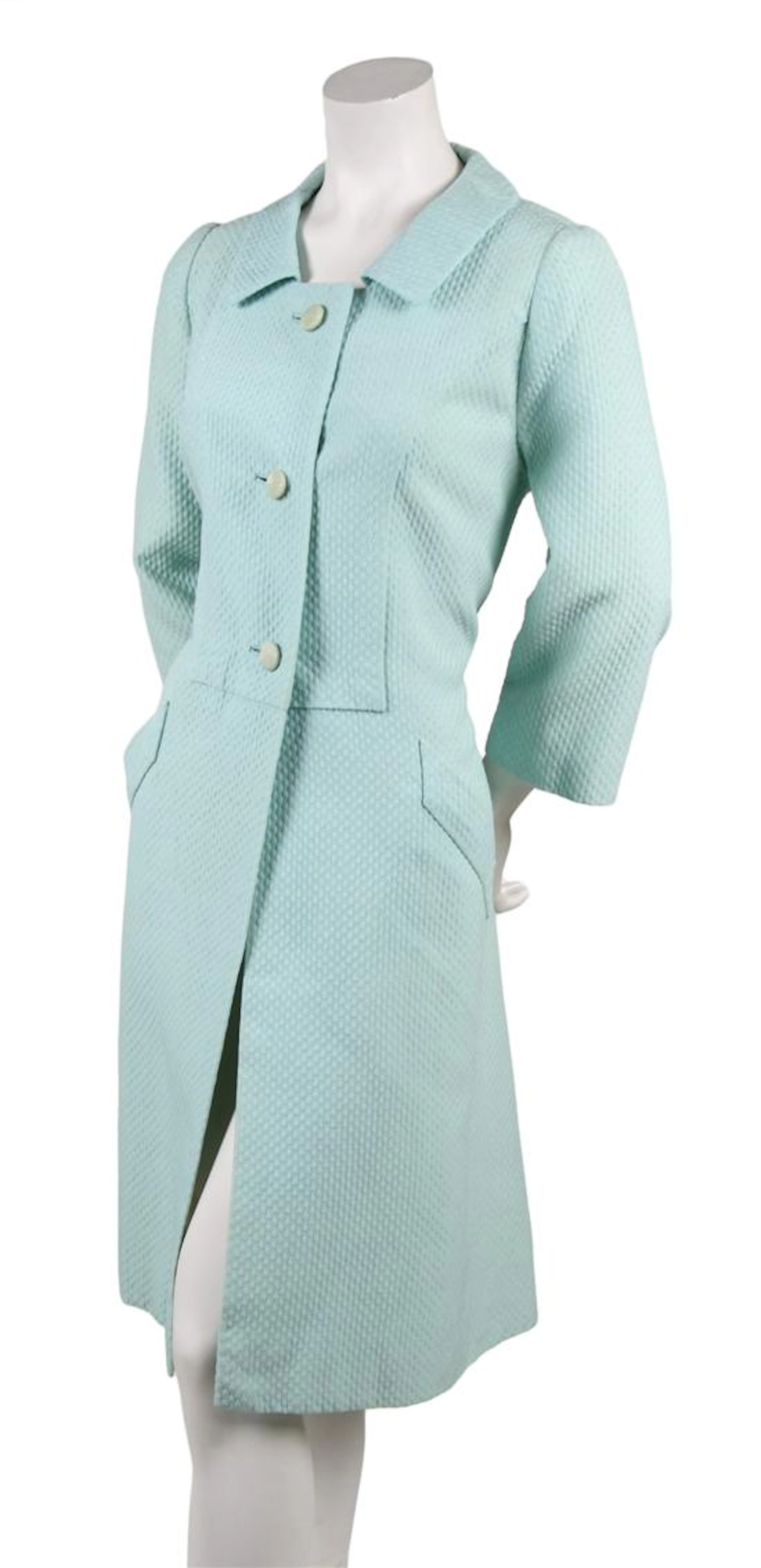 A Mainbocher Aqua Textured Cotton Coat, 1960s,