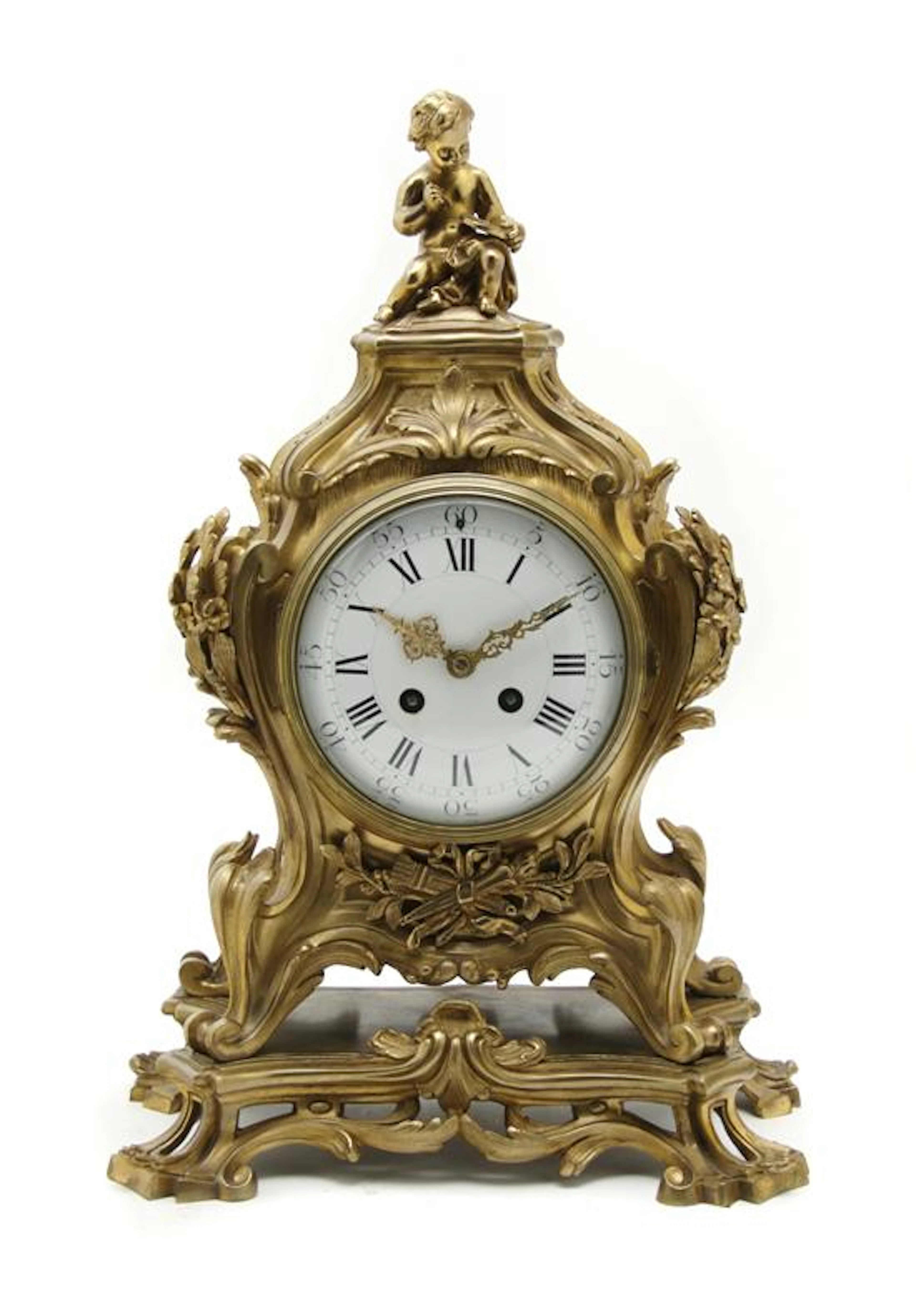 A Louis XV Style Gilt Bronze Mantle Clock