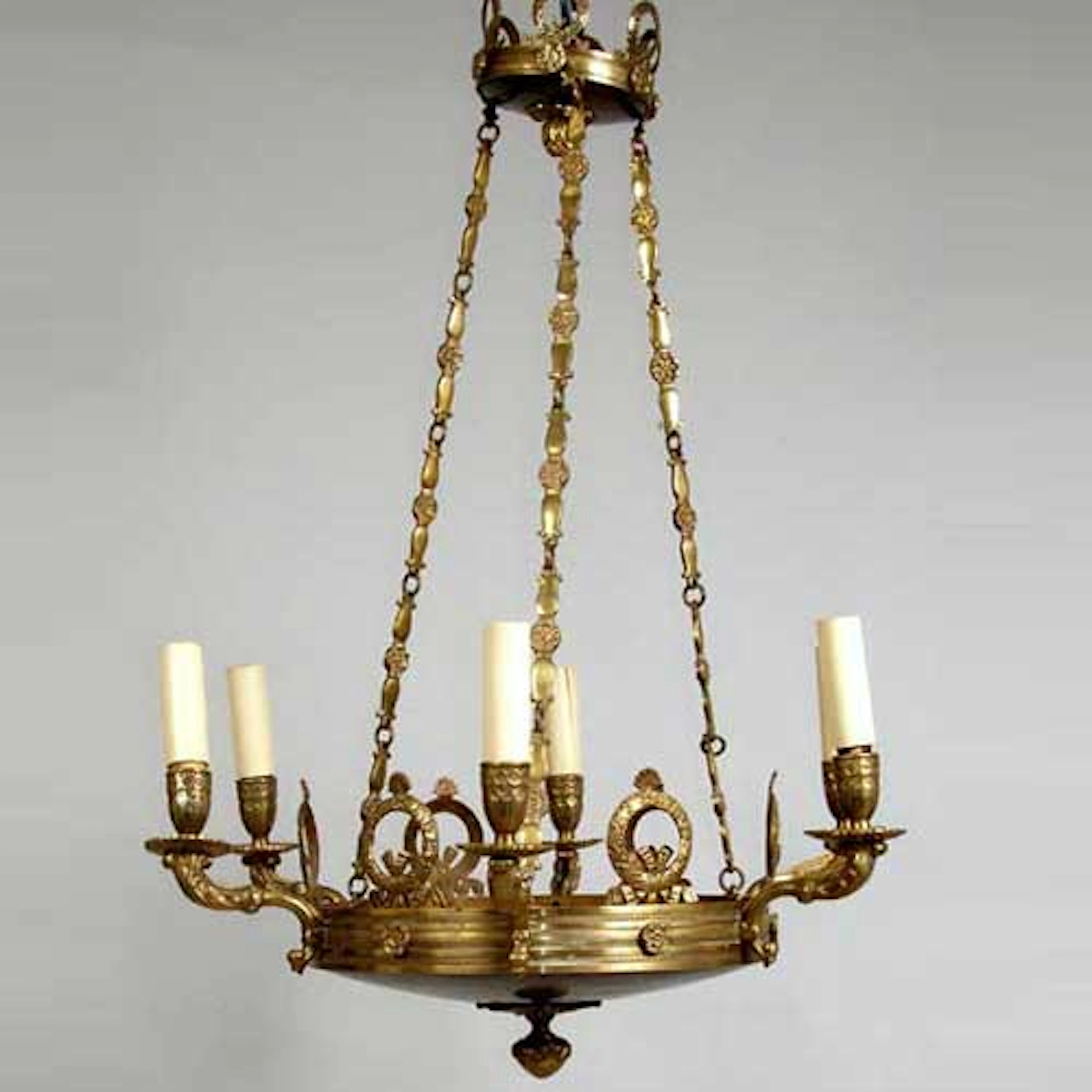 A Scandinavian Empire Style Brass Chandelier