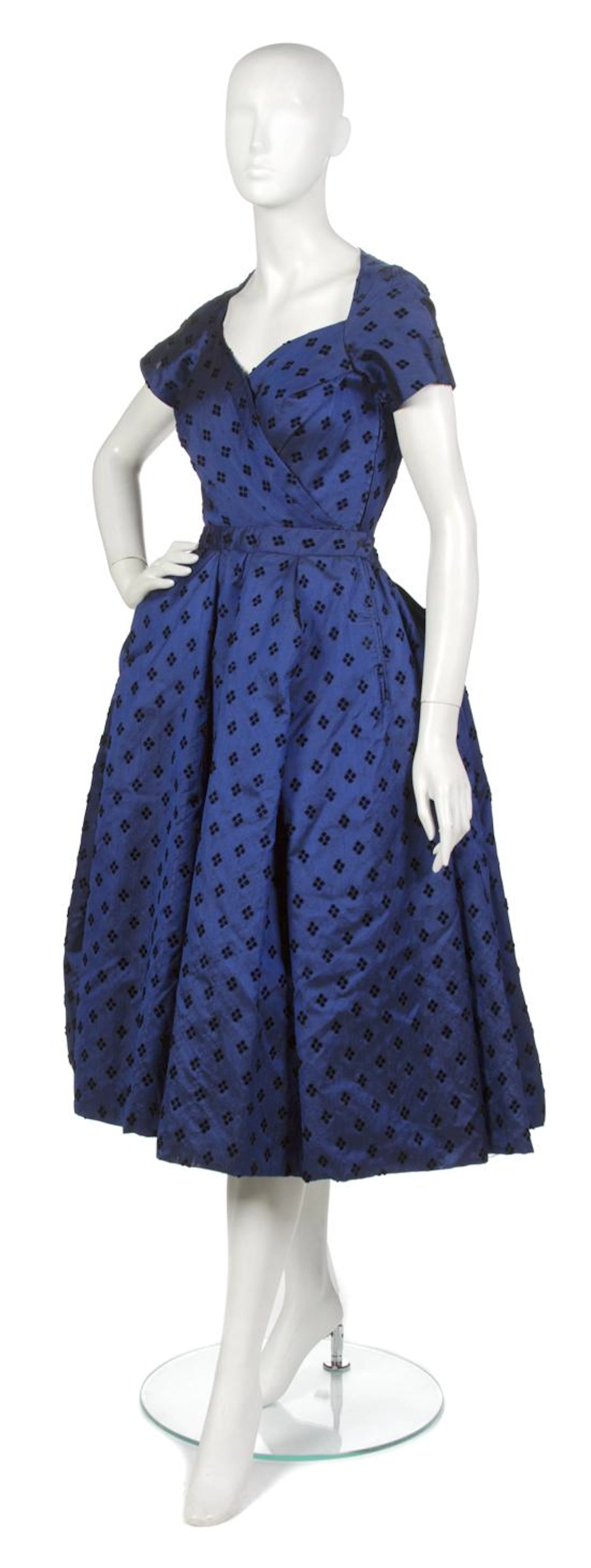 A Mainbocher Blue Silk Dress