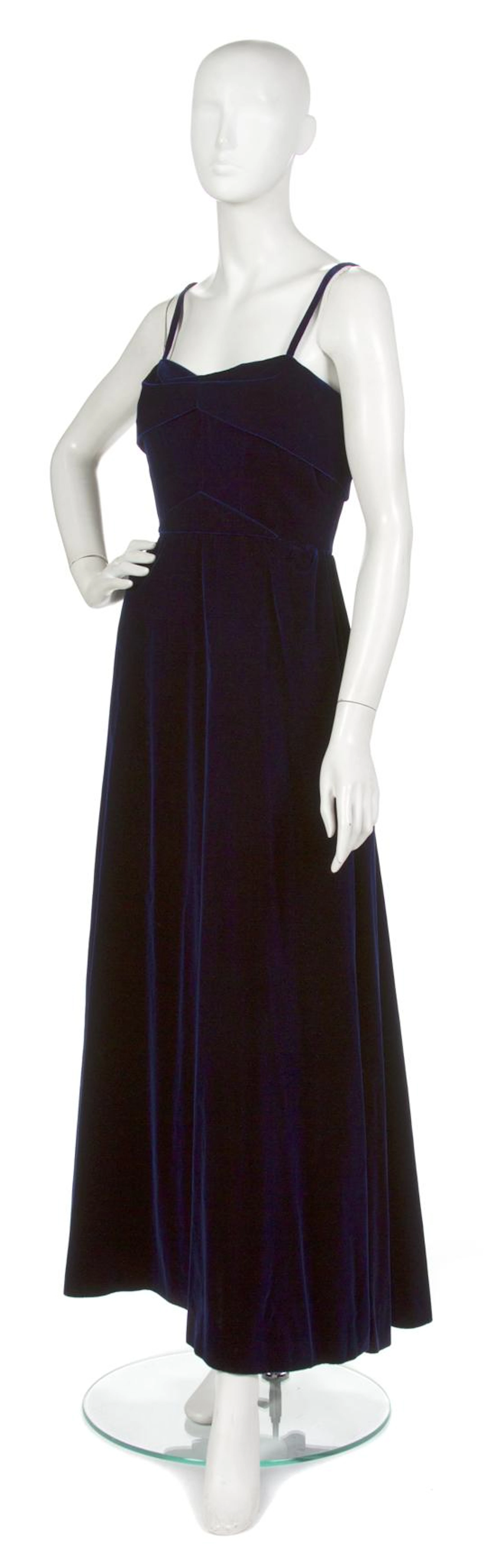 A Mainbocher Dark Blue Velvet Evening Gown