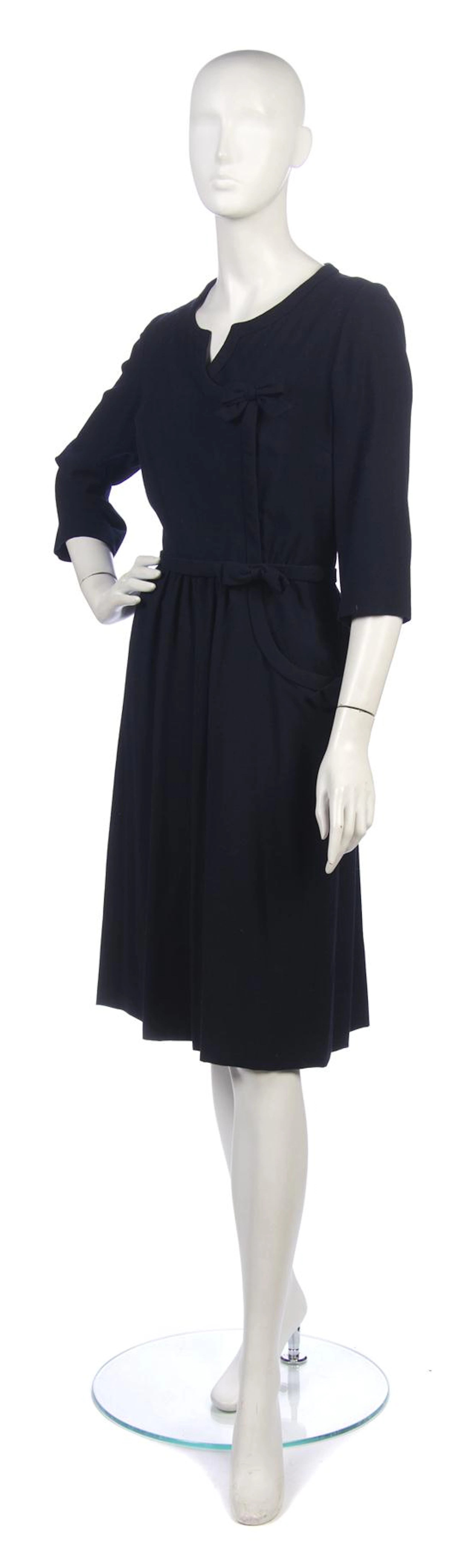 A Mainbocher Navy Wool Dress