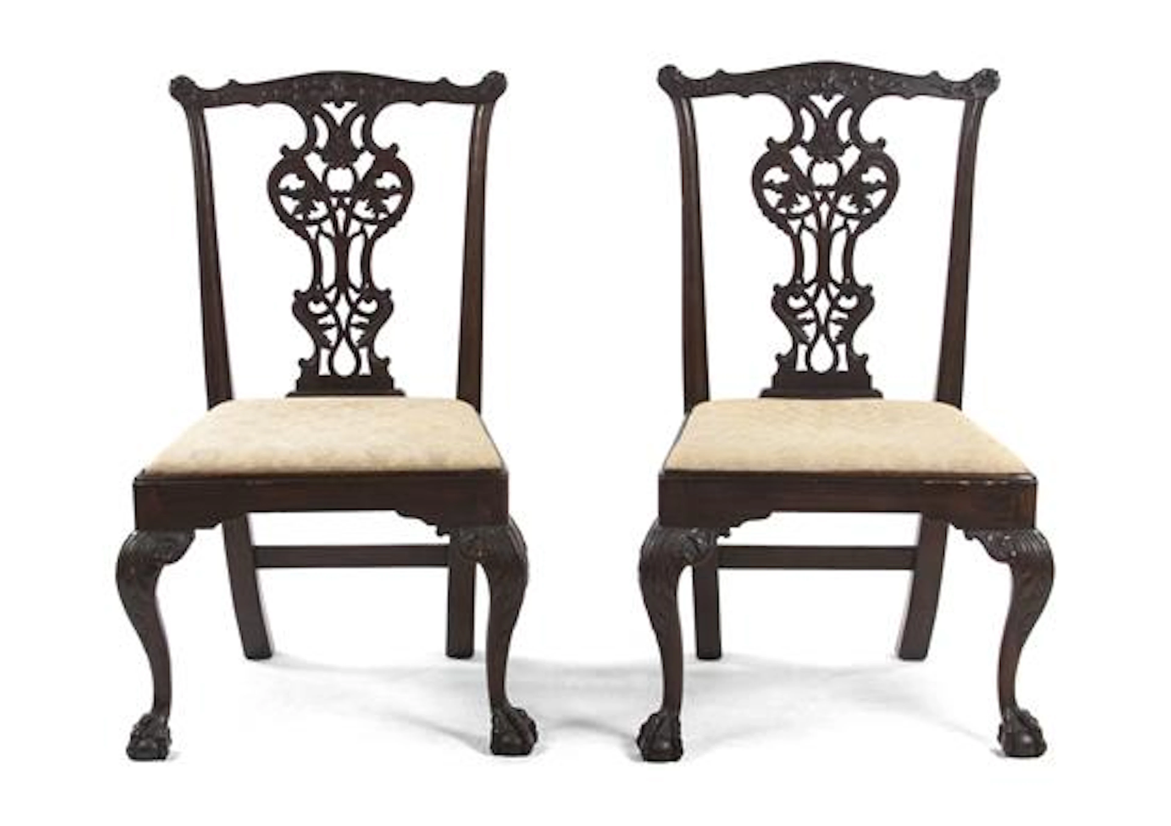 A Pair of American Chippendale Style Walnut Side Chairs
