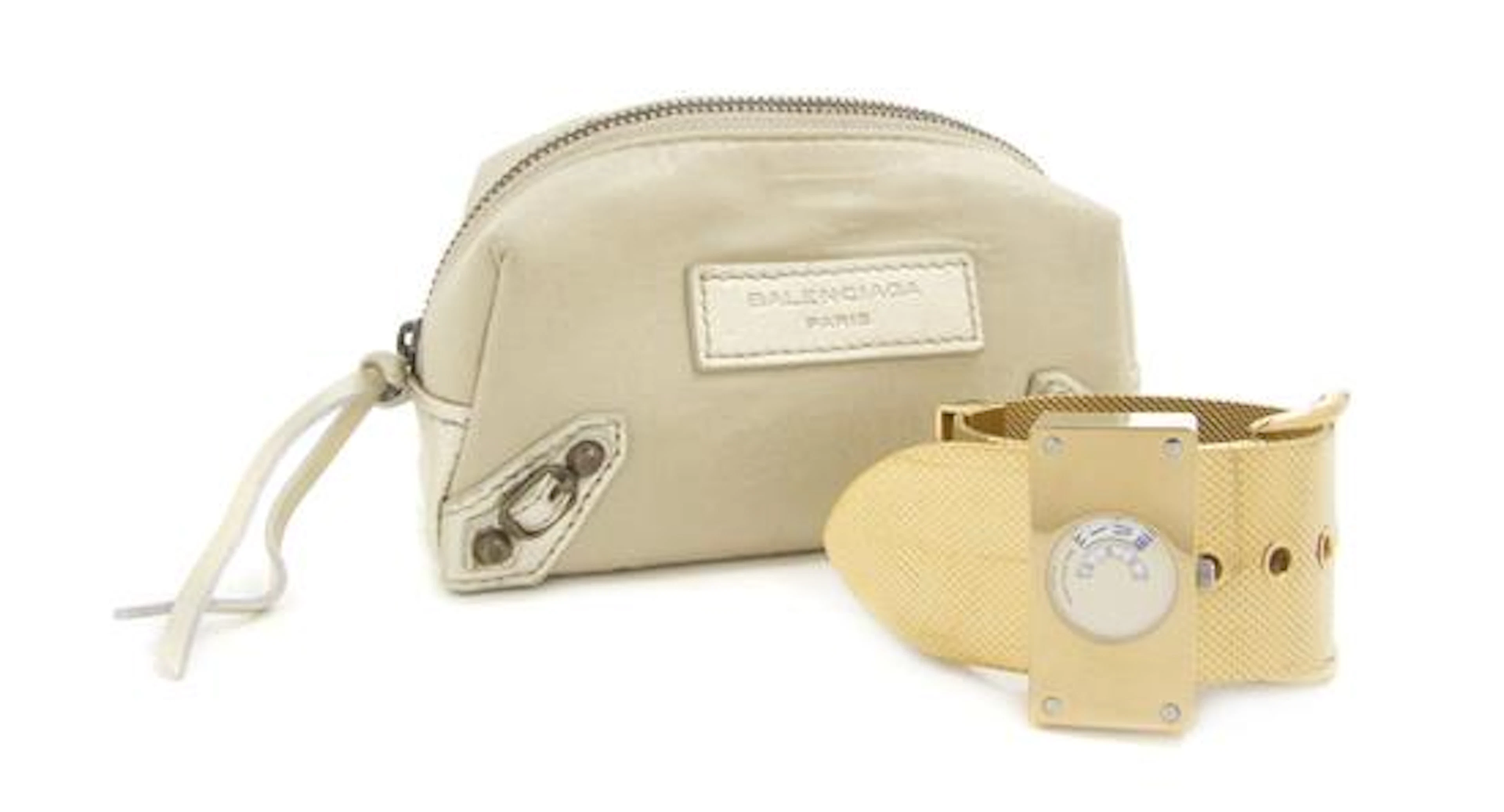 A Balenciaga Goldtone Watch, Swiss made, with a wide goldtone strap. Stamped: Balenciaga.