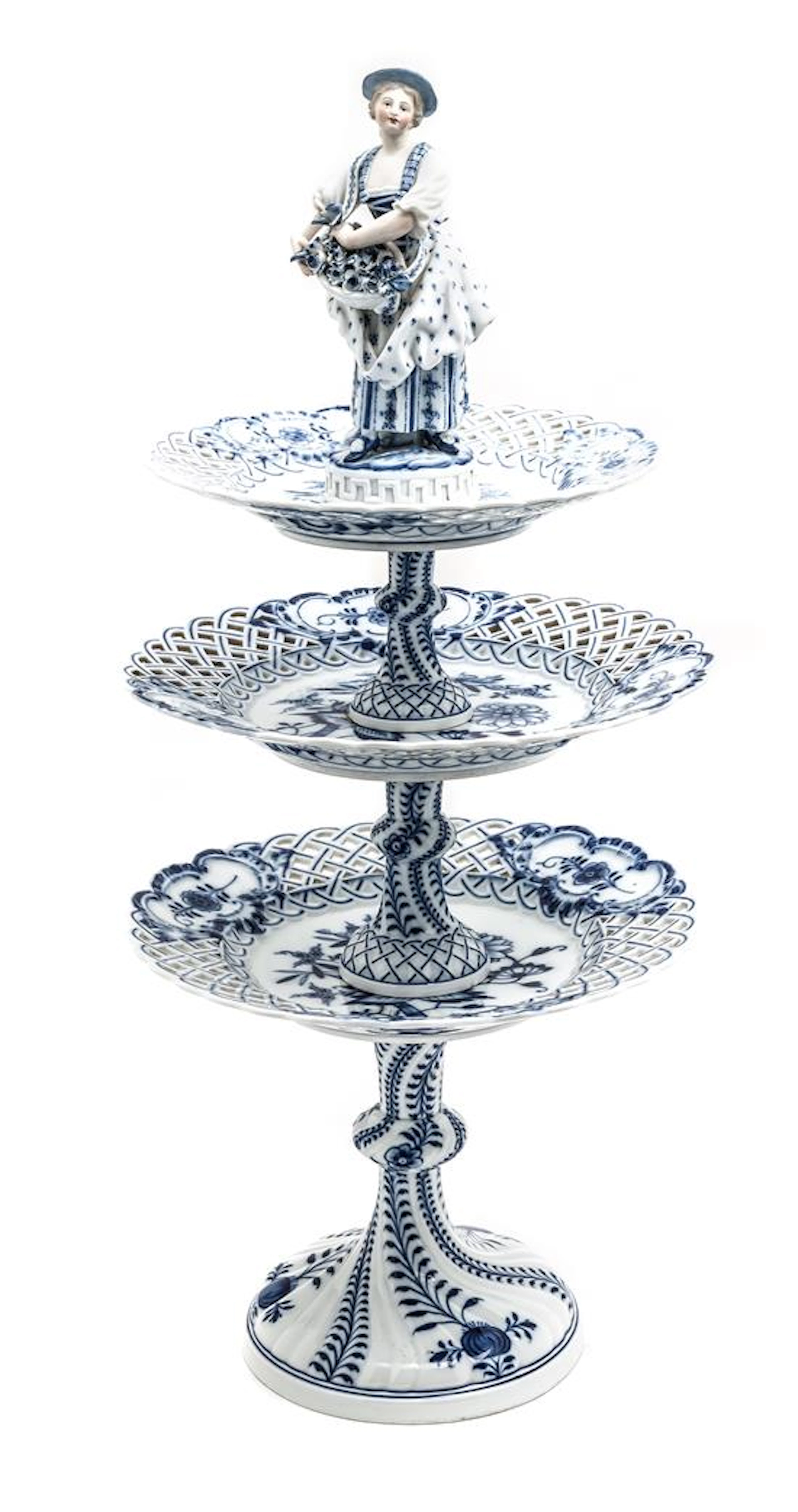 Meissen Porcelain Blue "Onion" Three-tier Centerpiece Stand