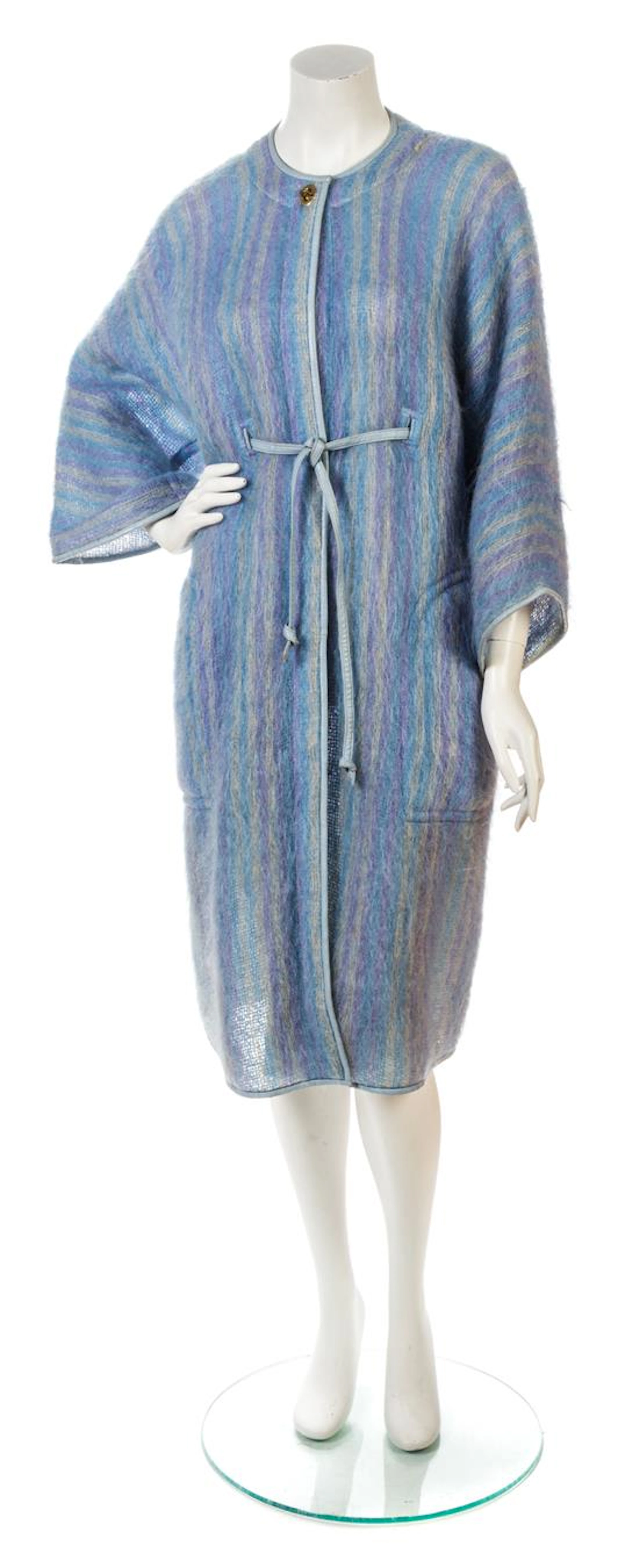 A Bonnie Cashin Blue Mohair Striped Coat, 1960s,