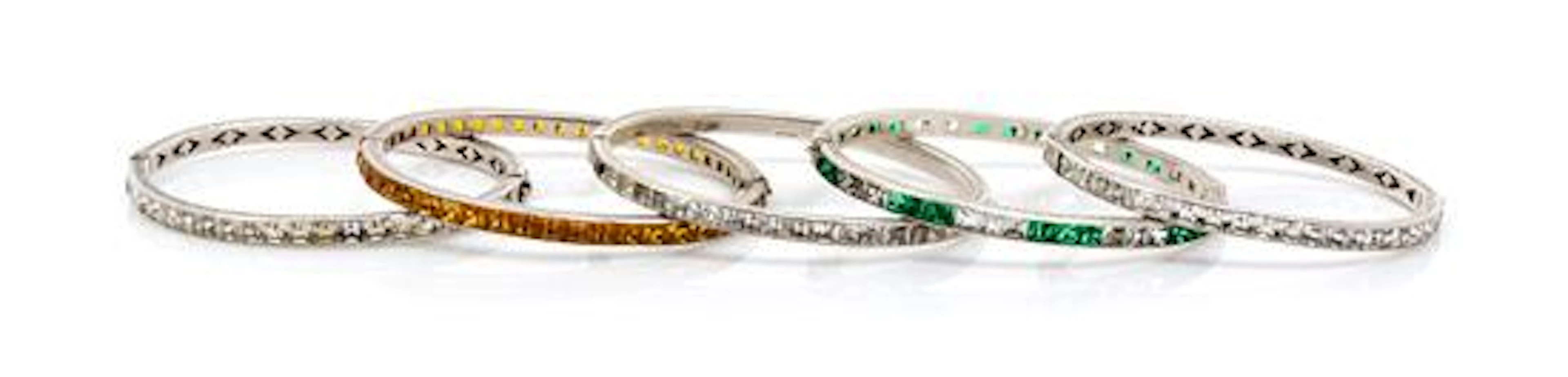 A Group of Five Sterling Silver Art Deco Bracelets