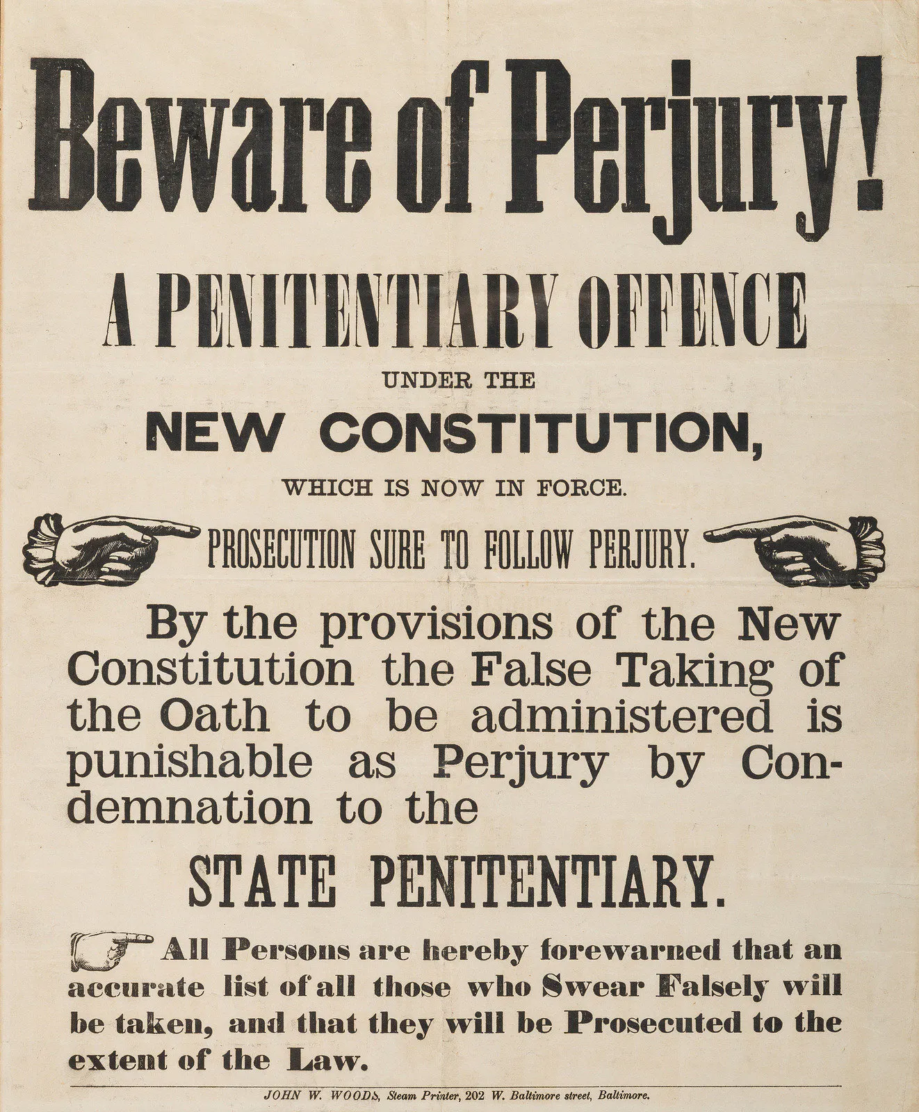 [CIVIL WAR] -- [CRIME & PUNISHMENT]. Beware of Perjury! A Penitentiary ...