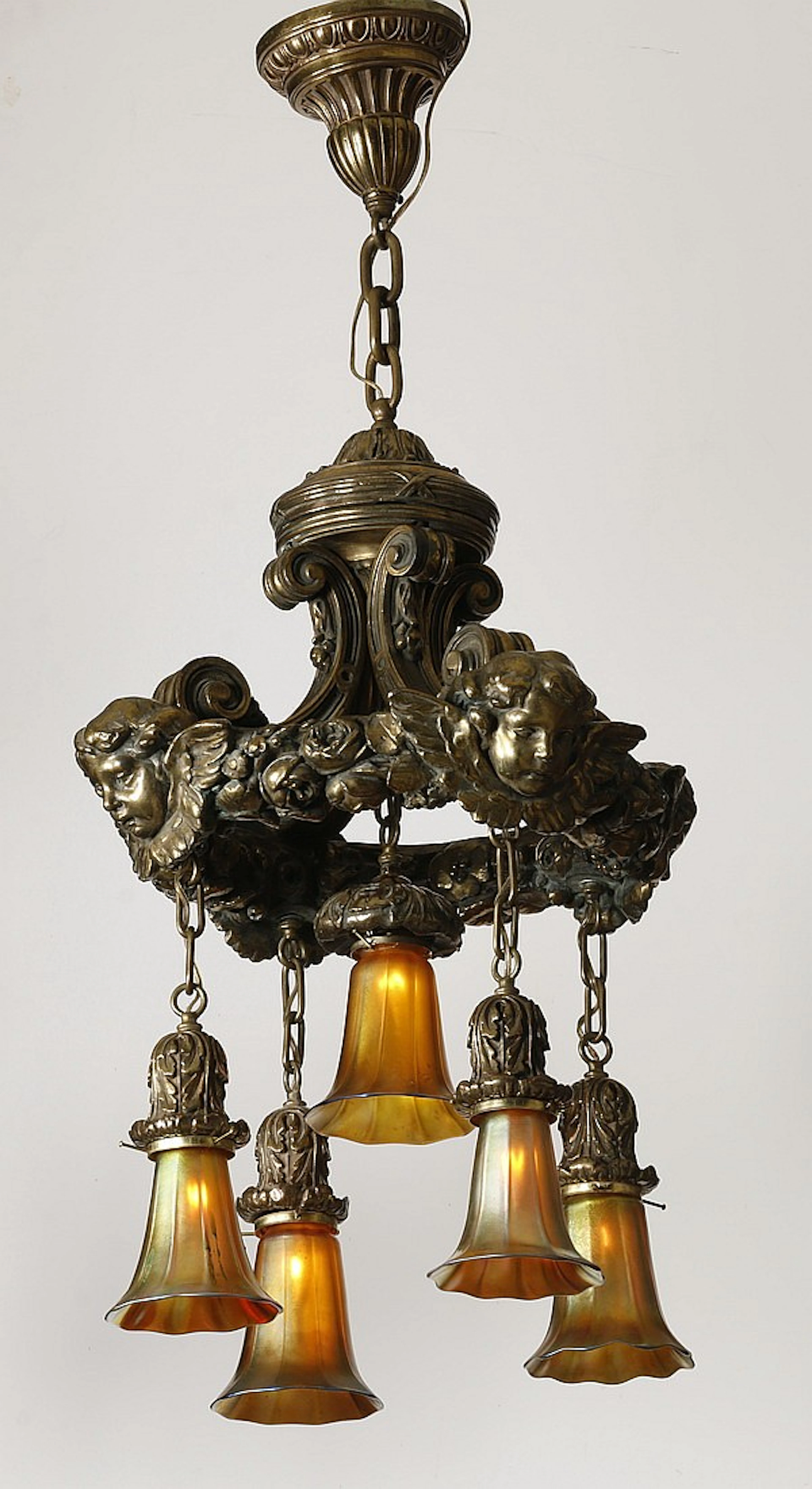 5-light chandelier with art glass shades