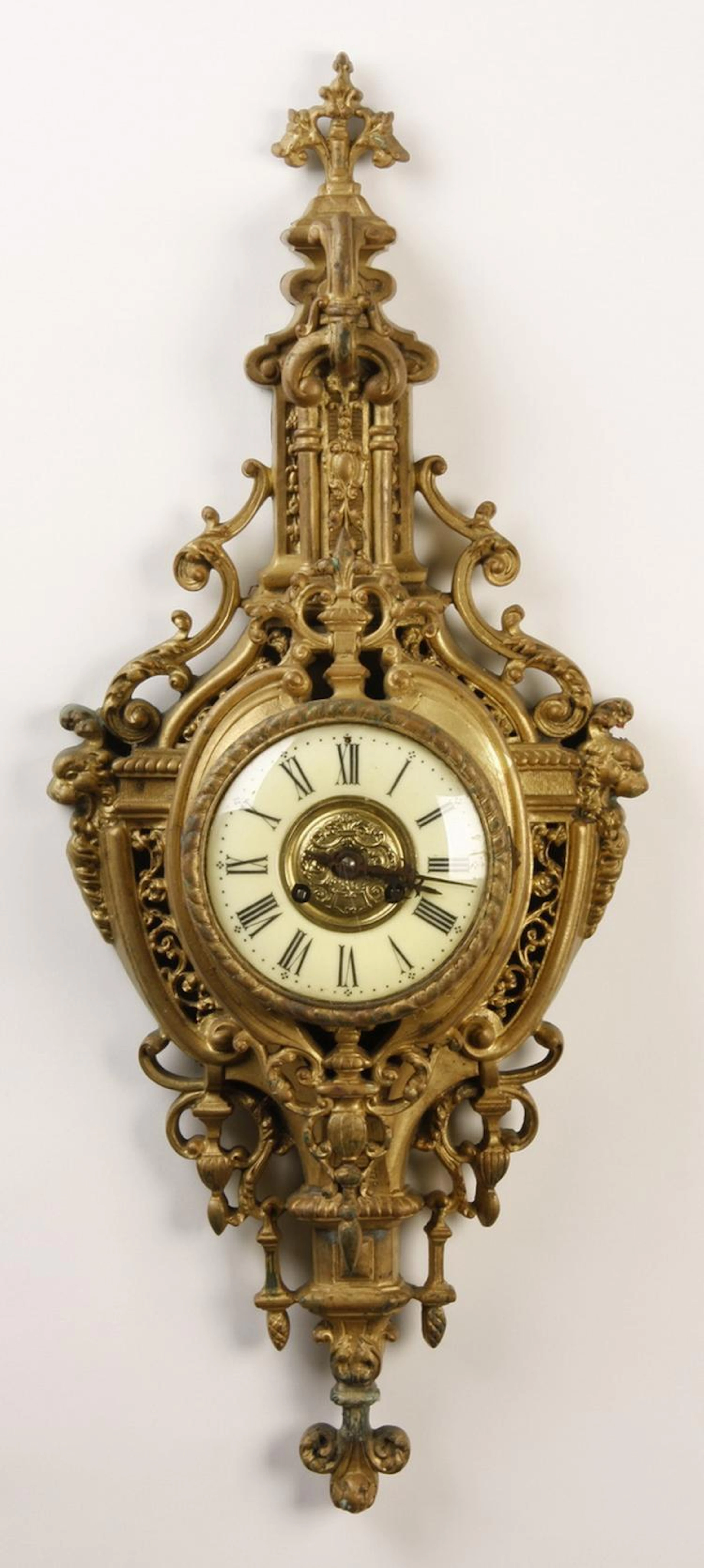 19th c. French gilt bronze cartel clock, 30"h