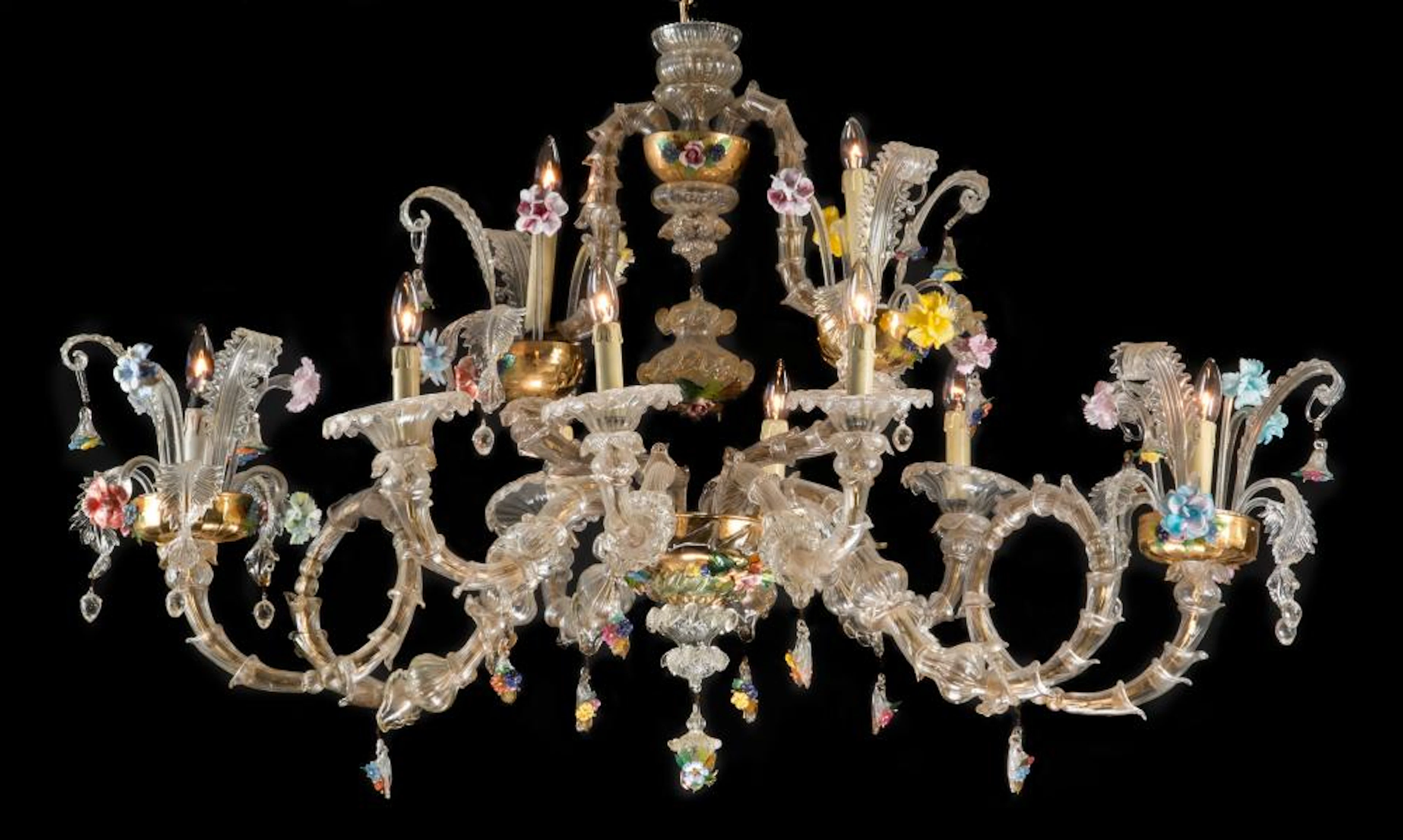 Venetian Murano glass gondola style chandelier, 55"w