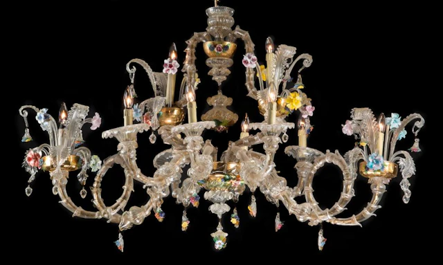 Venetian Murano glass gondola style chandelier, 55"w