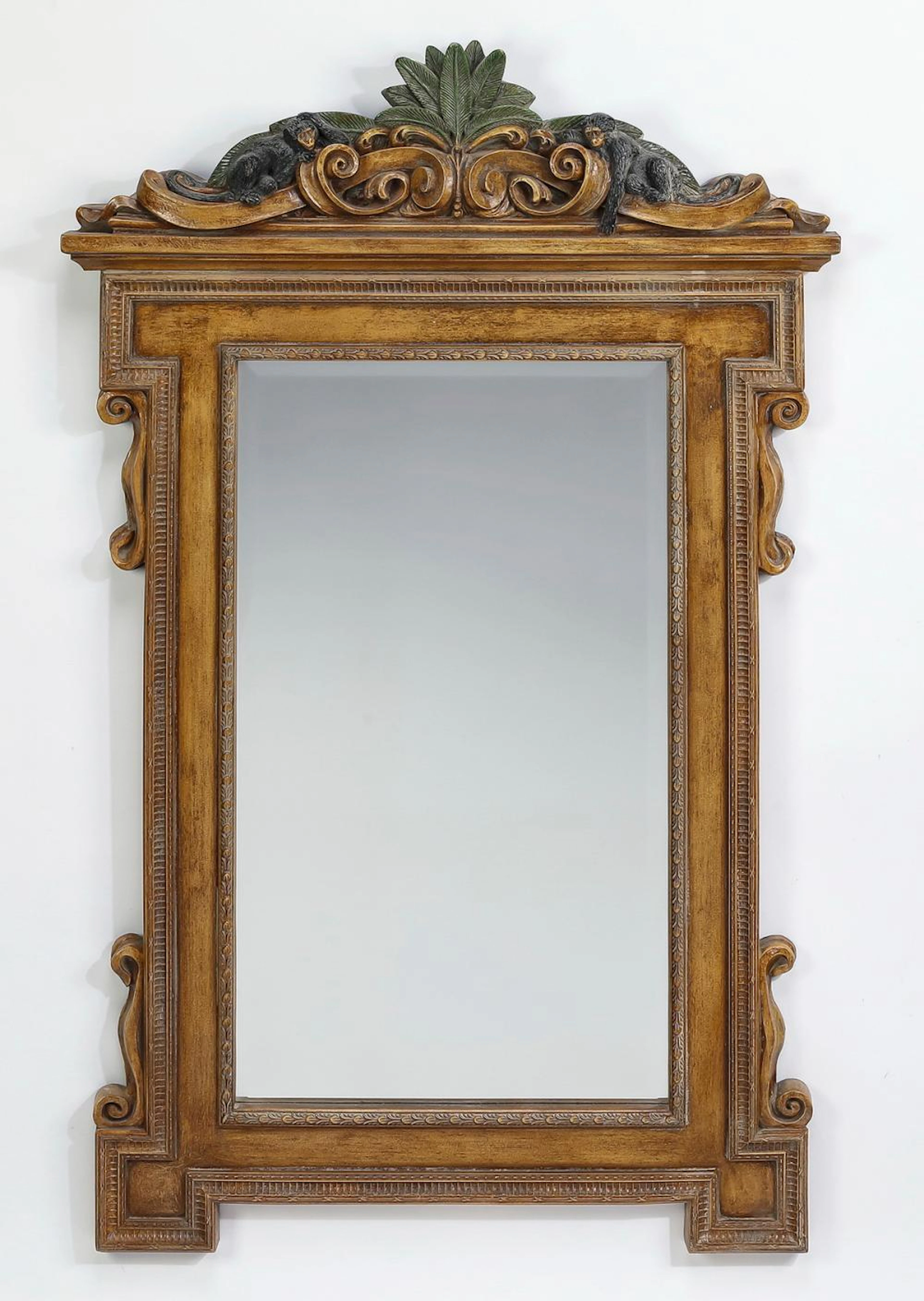 Tropically inspired wall mirror w/ monkeys, 50"h