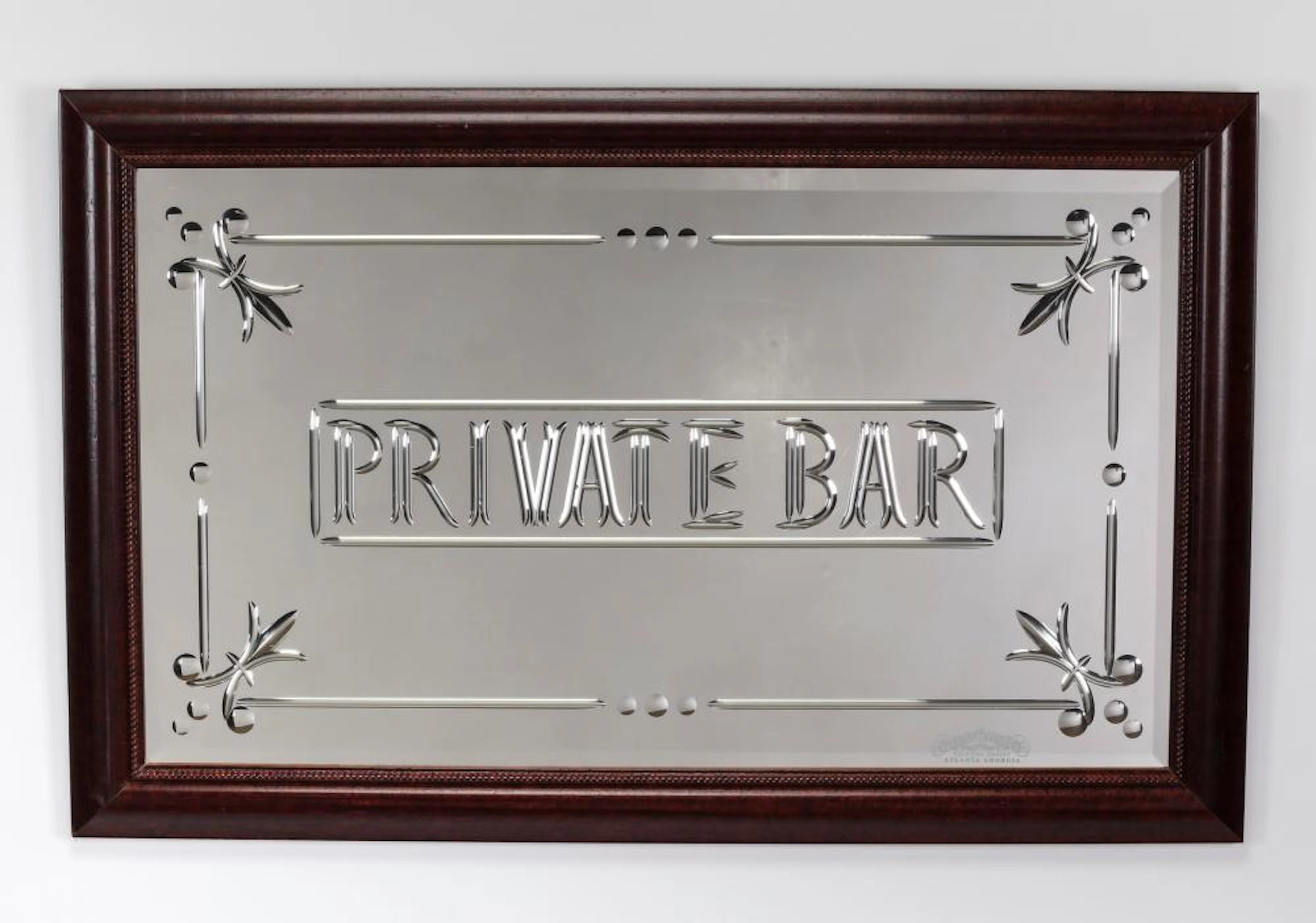 Italian wheel cut and beveled 'Private Bar' mirror