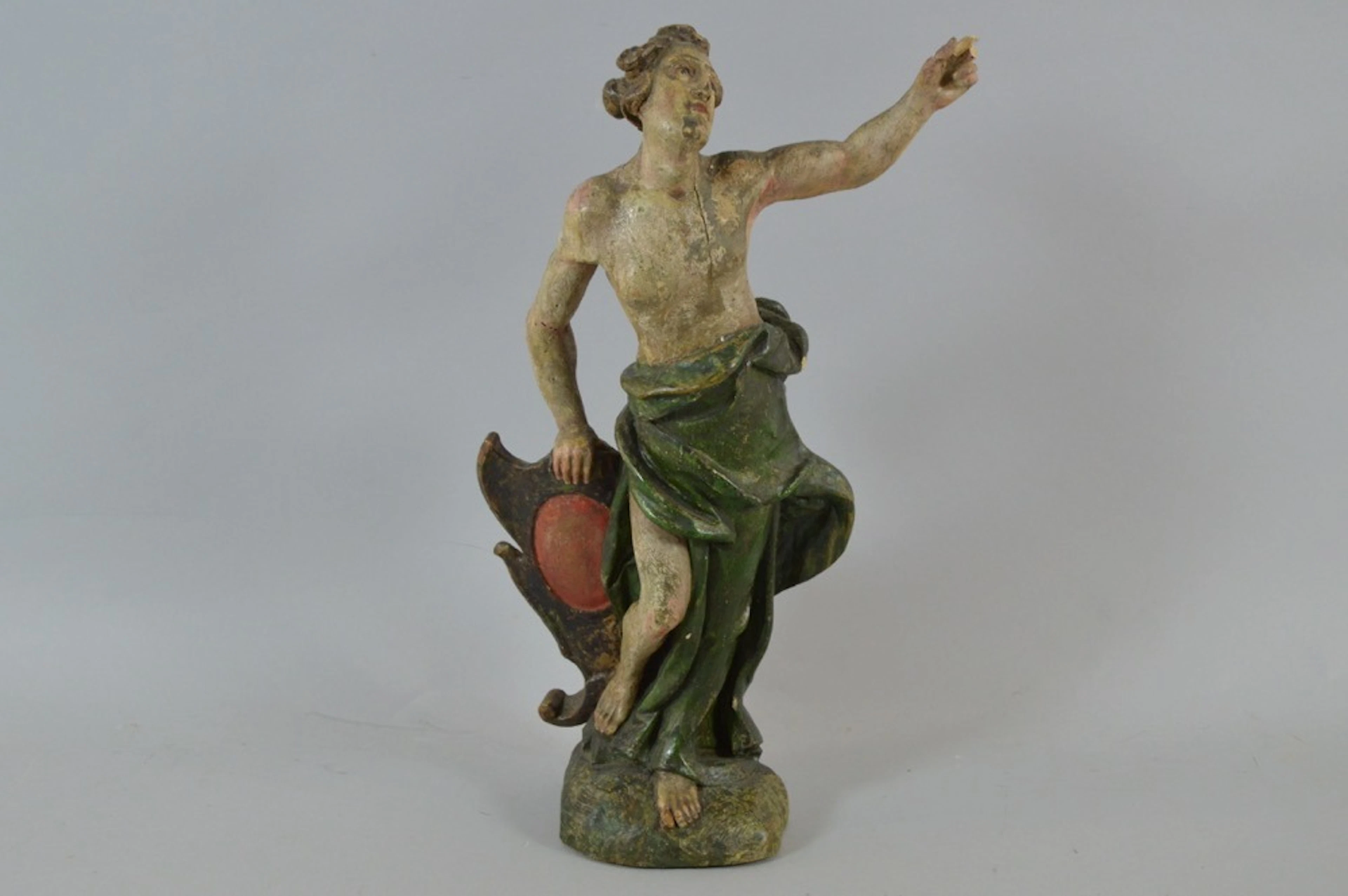 SKULPTUR, Rokoko, Holz, Stehender Mann mit Schild, 18.Jh.
