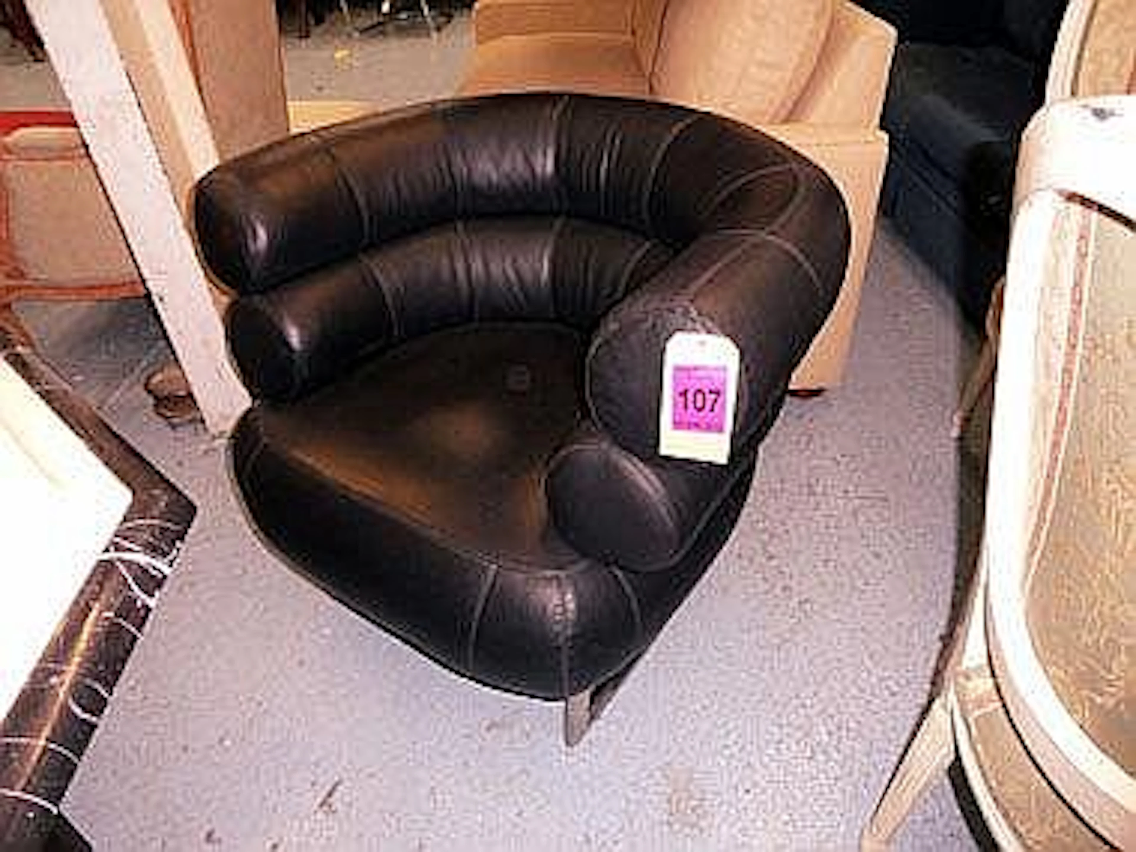 ARMCHAIR, black leather Bibendum style, 95cm W.