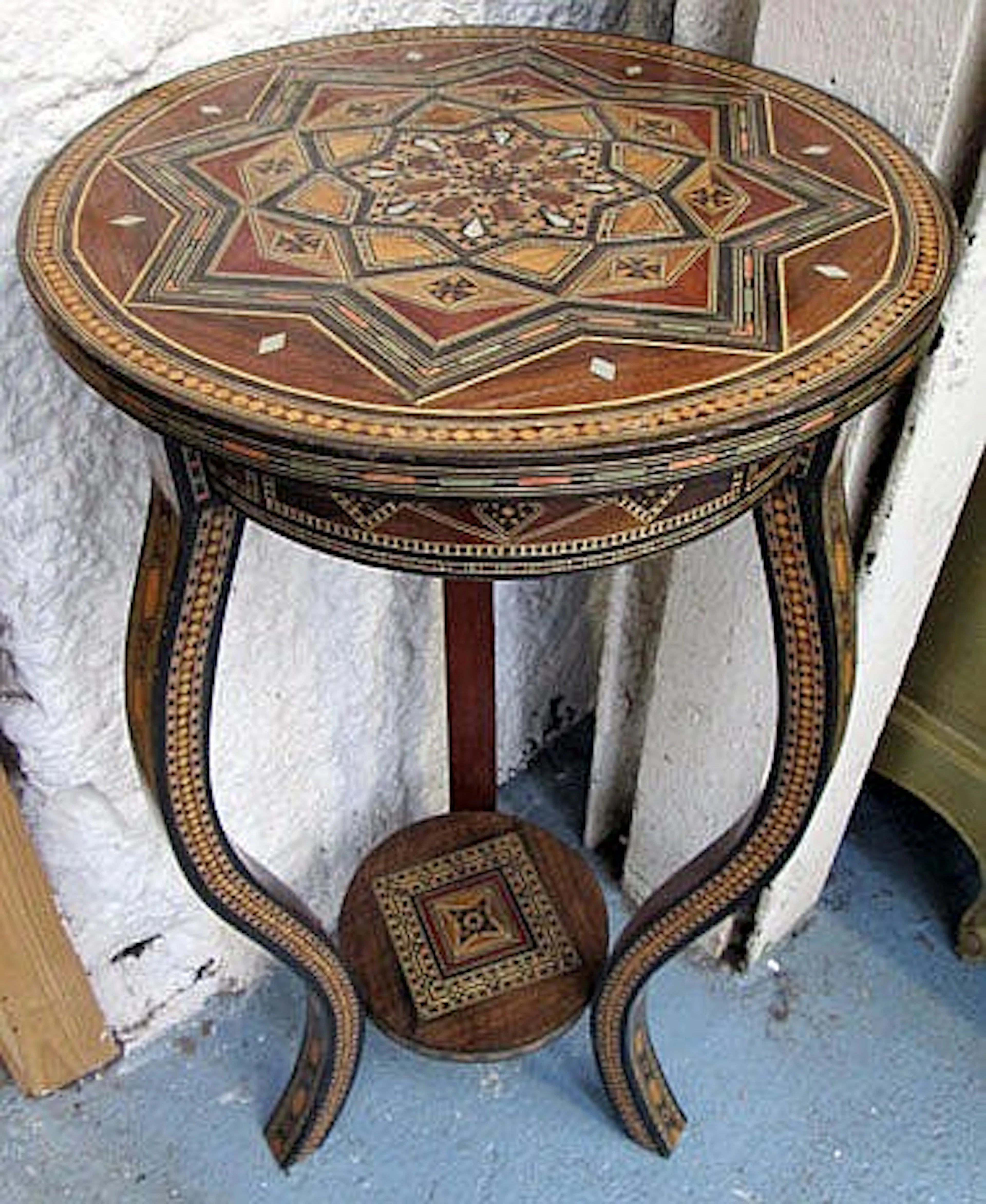 LAMP TABLE, Moroccan inlaid on cabriole supports