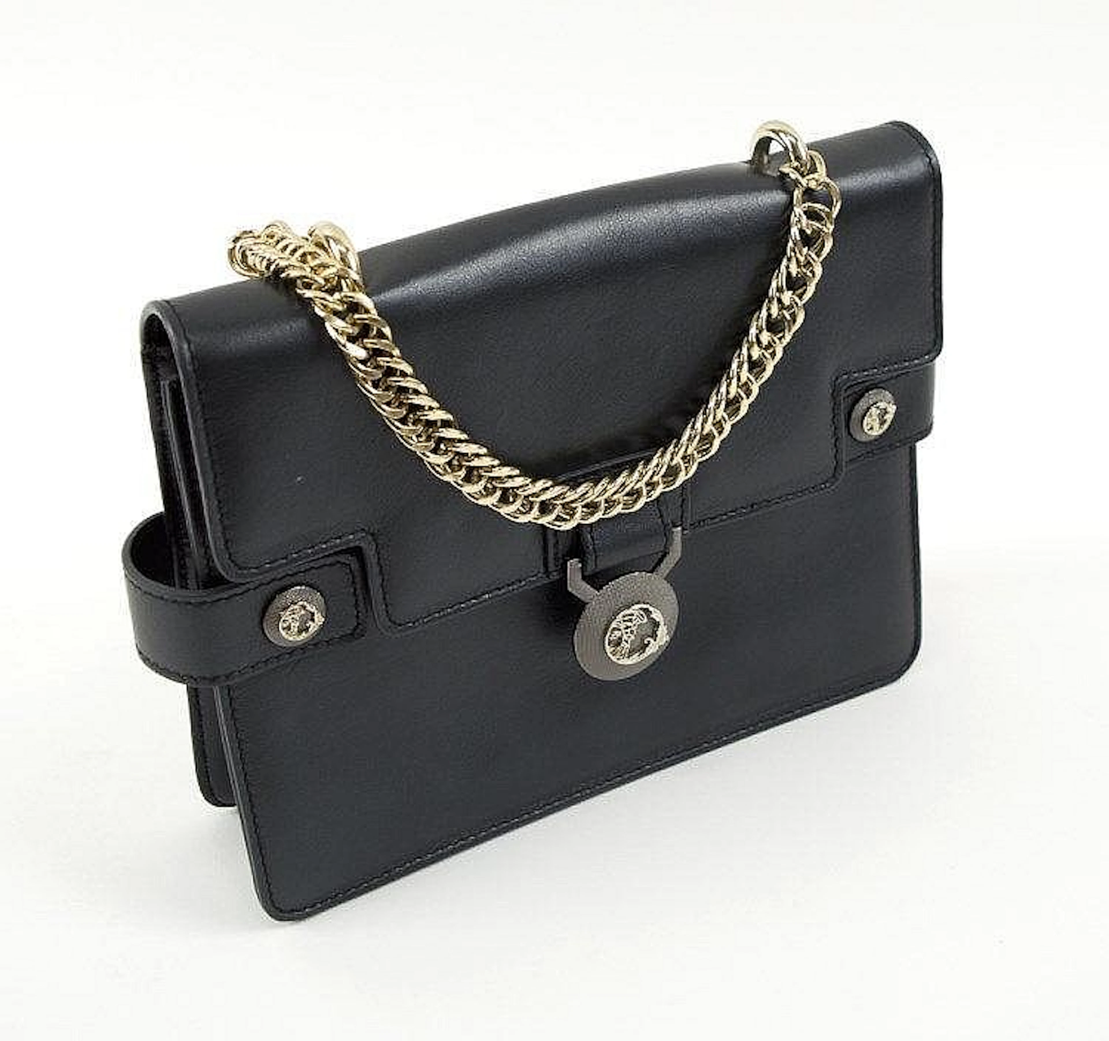 VERSACE COLLECTION VITELLO PERLATO HANDBAG, goldtone hardware, chain link t
