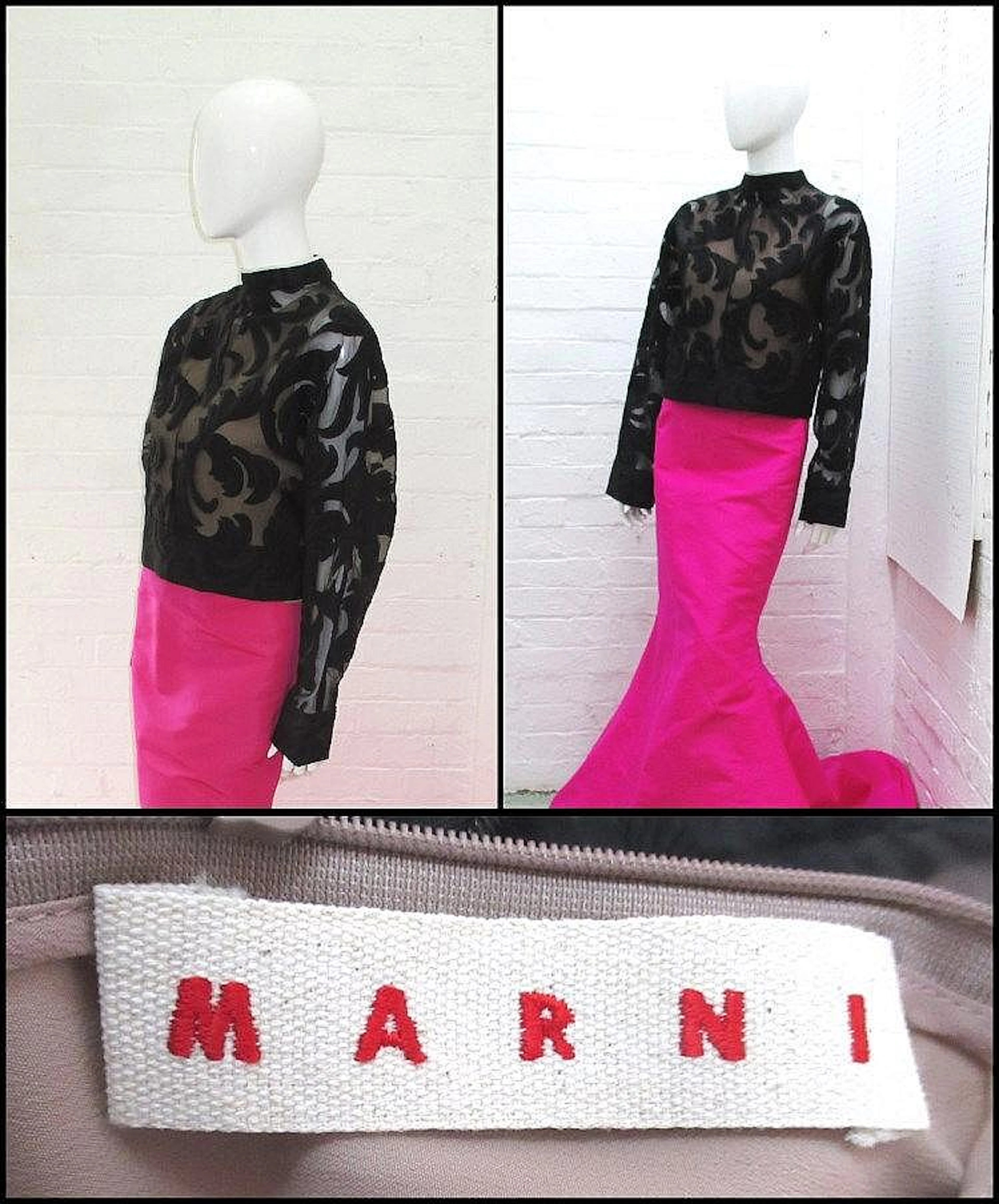 MARNI SHEER SILK TOP, featuring a high collar, long sleeves, a back zip fas