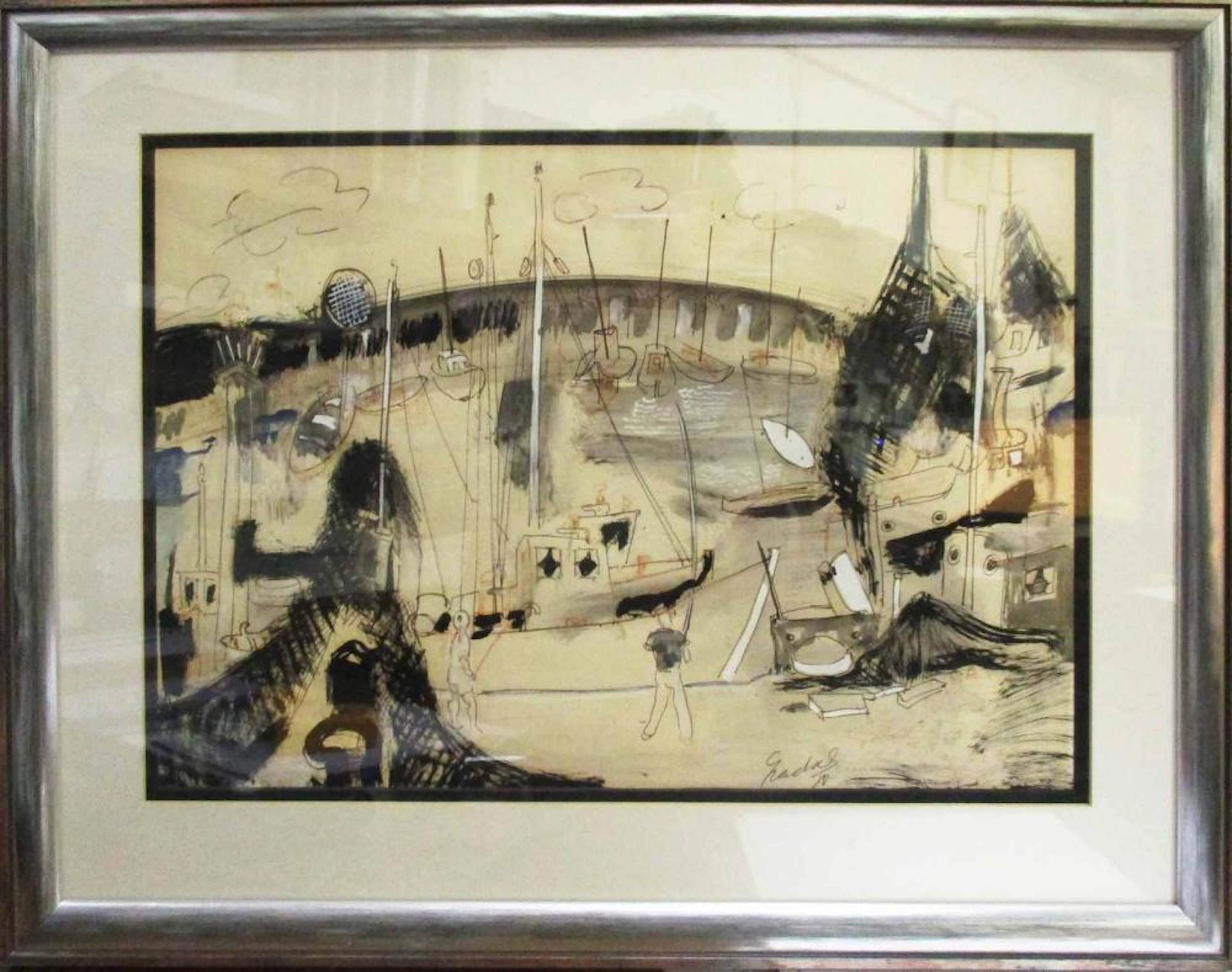 CARLOS NADAL (Spanish/French 1917-1998) 'Harbour Scene'