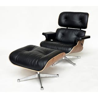 AFTER CHARLES AND RAY EAMES LOUNGE CHAIR AND OTTOMAN, black ...