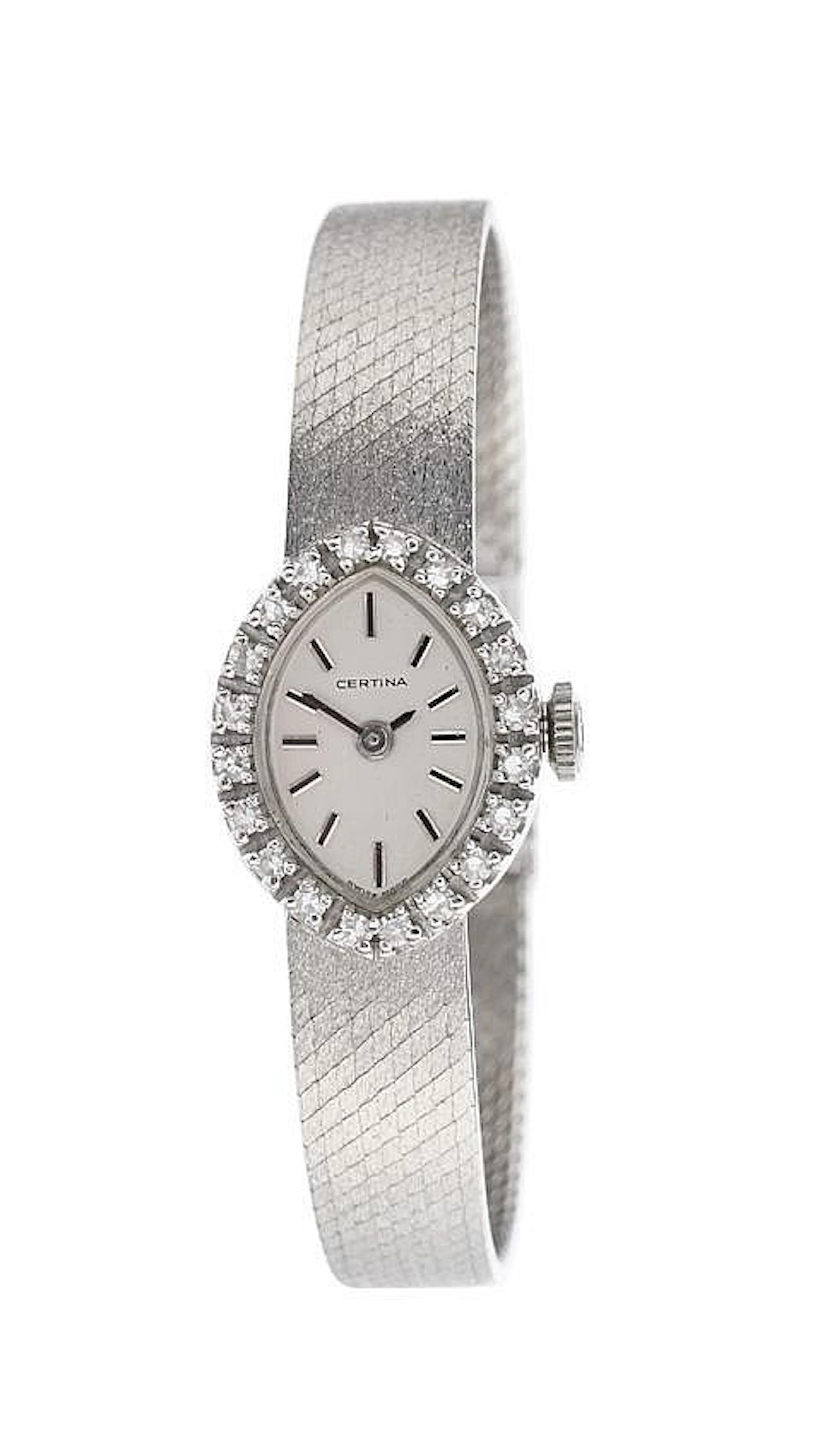 Certina, montre bracelet ovale mécanique entourée de diamants