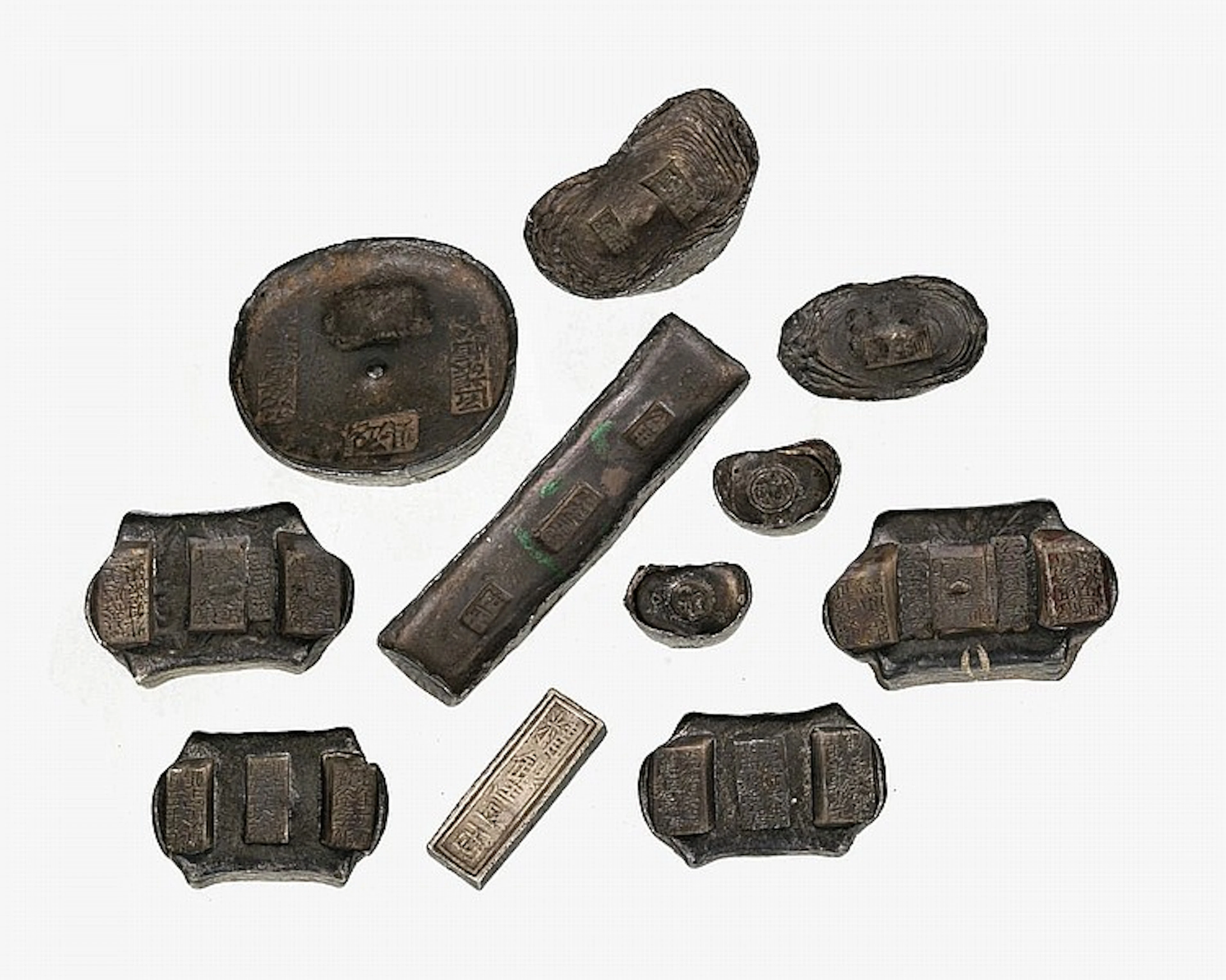 11 lingots en argent, Chine, dynastie Qing (1644-1912)