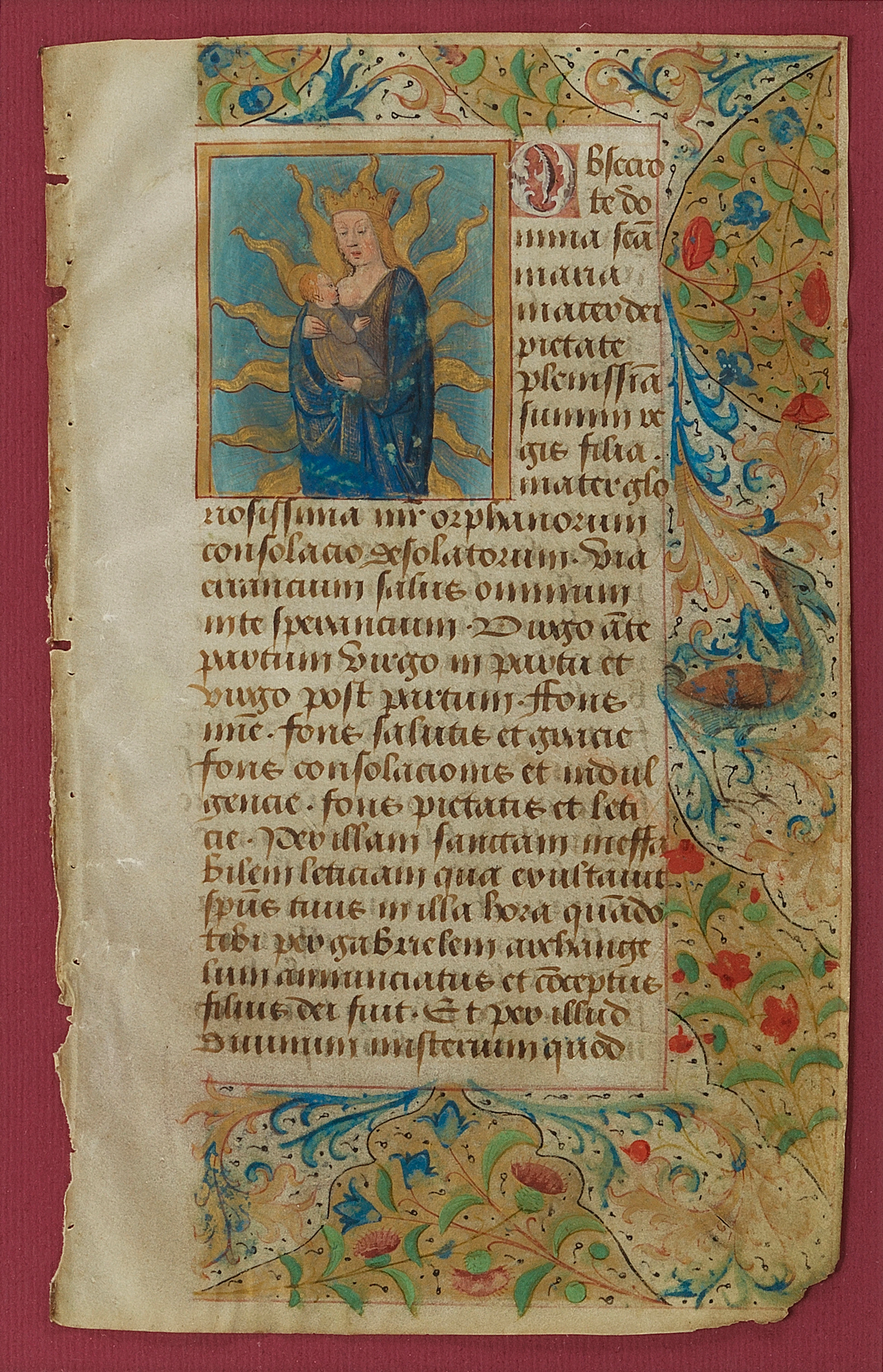 3442. MANUSCRIT. Page manuscrite d’un livre d’Heures, sur vélin