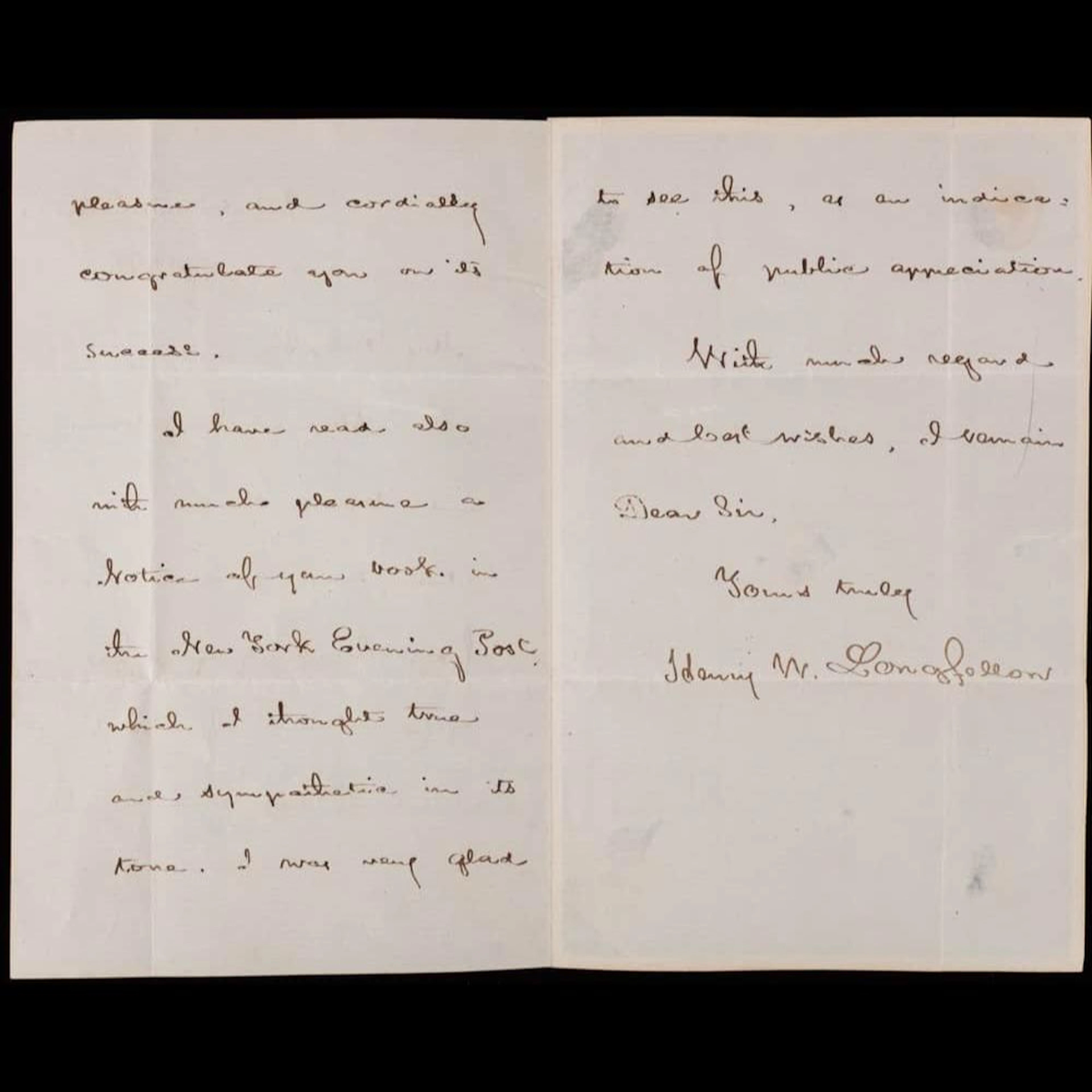 Longfellow, Henry Wadsworth -- Autograph Letter Signed