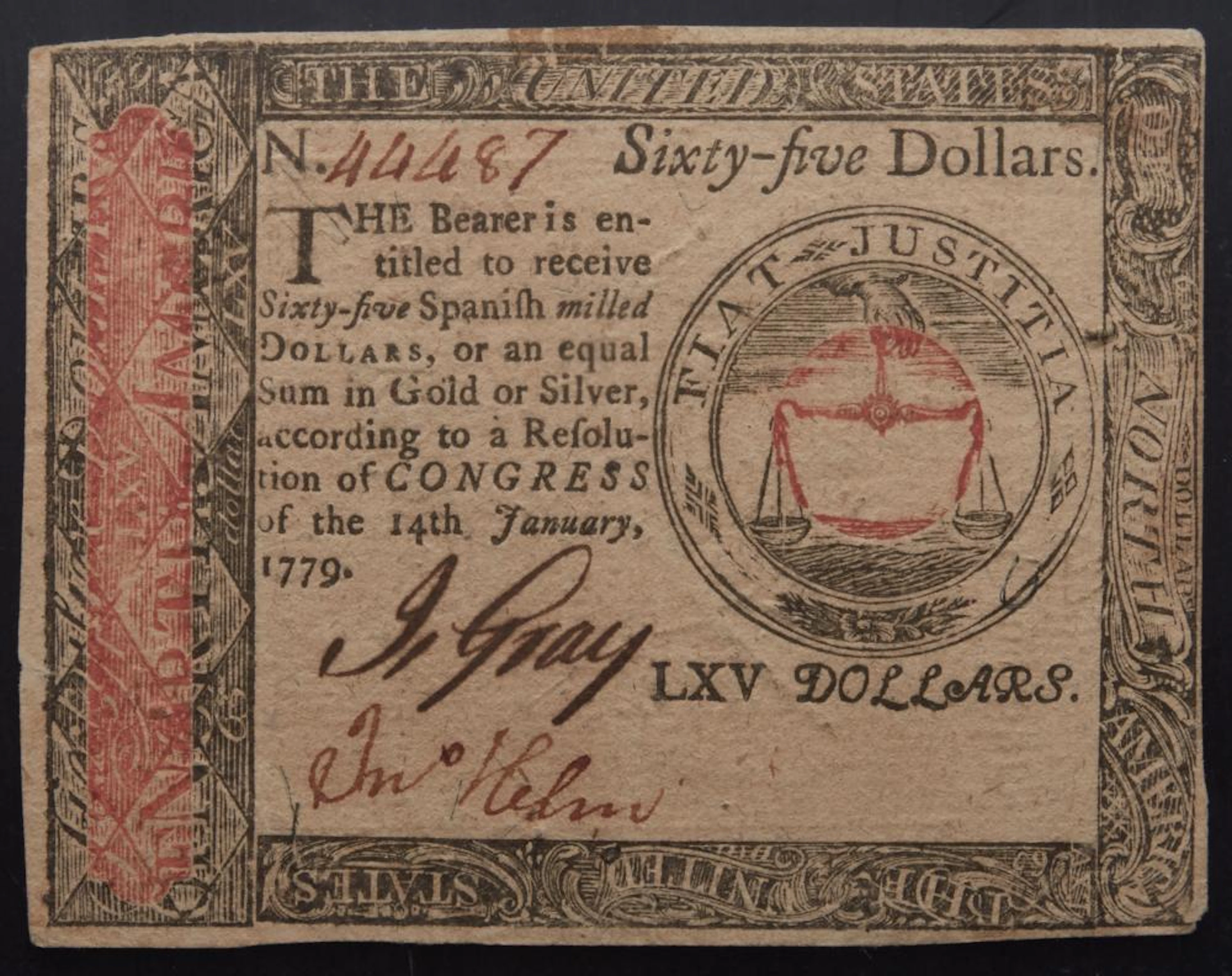 Continental Currency. Jan. 14, 1779 $65.00. PCGS About Unc