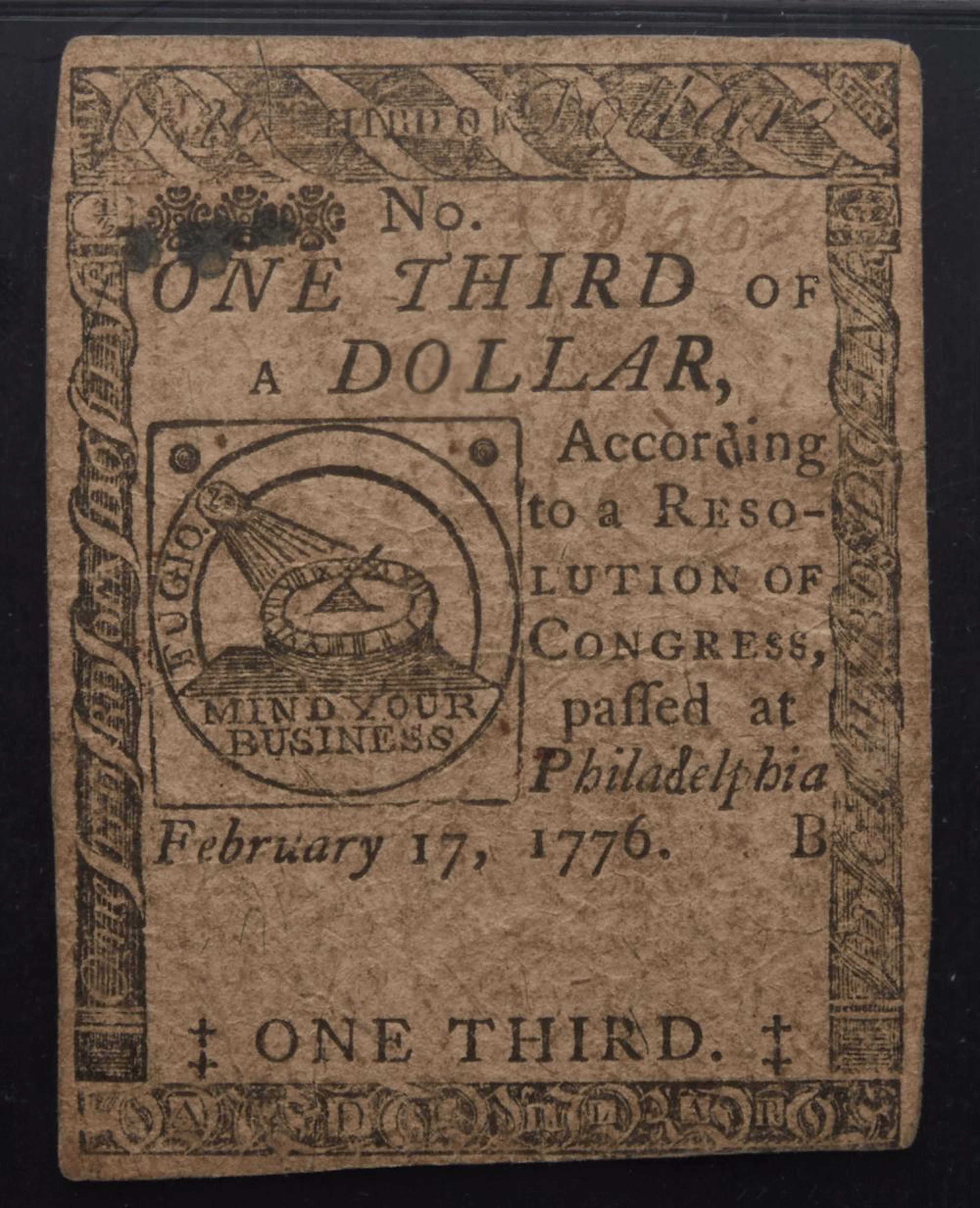 Continental Currency. Feb. 17, 1776 $1/3. PCGS VF