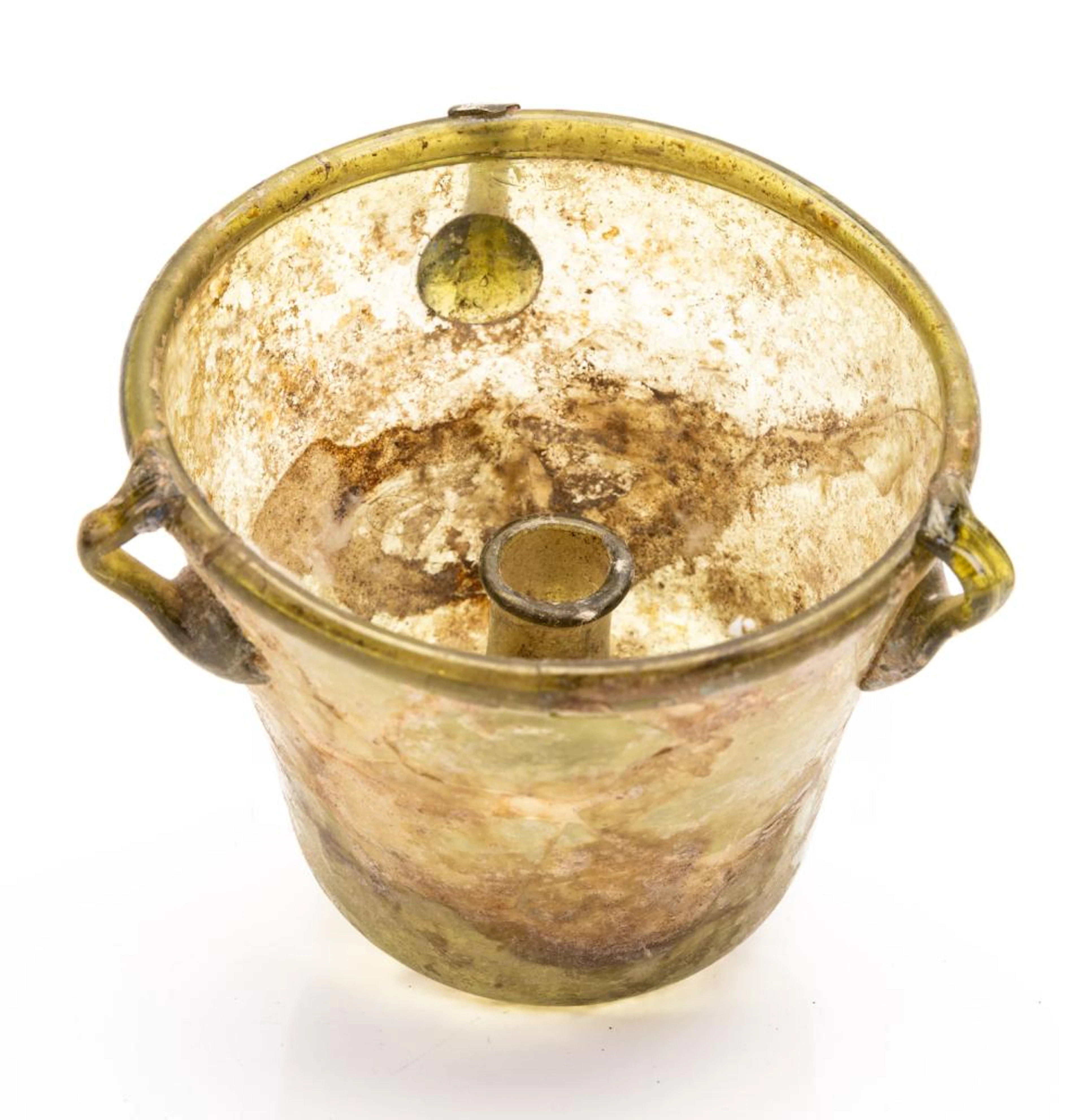 Ancient Roman Glass Hanging Oil Lamp, Most Unusual 3rd-4th Century