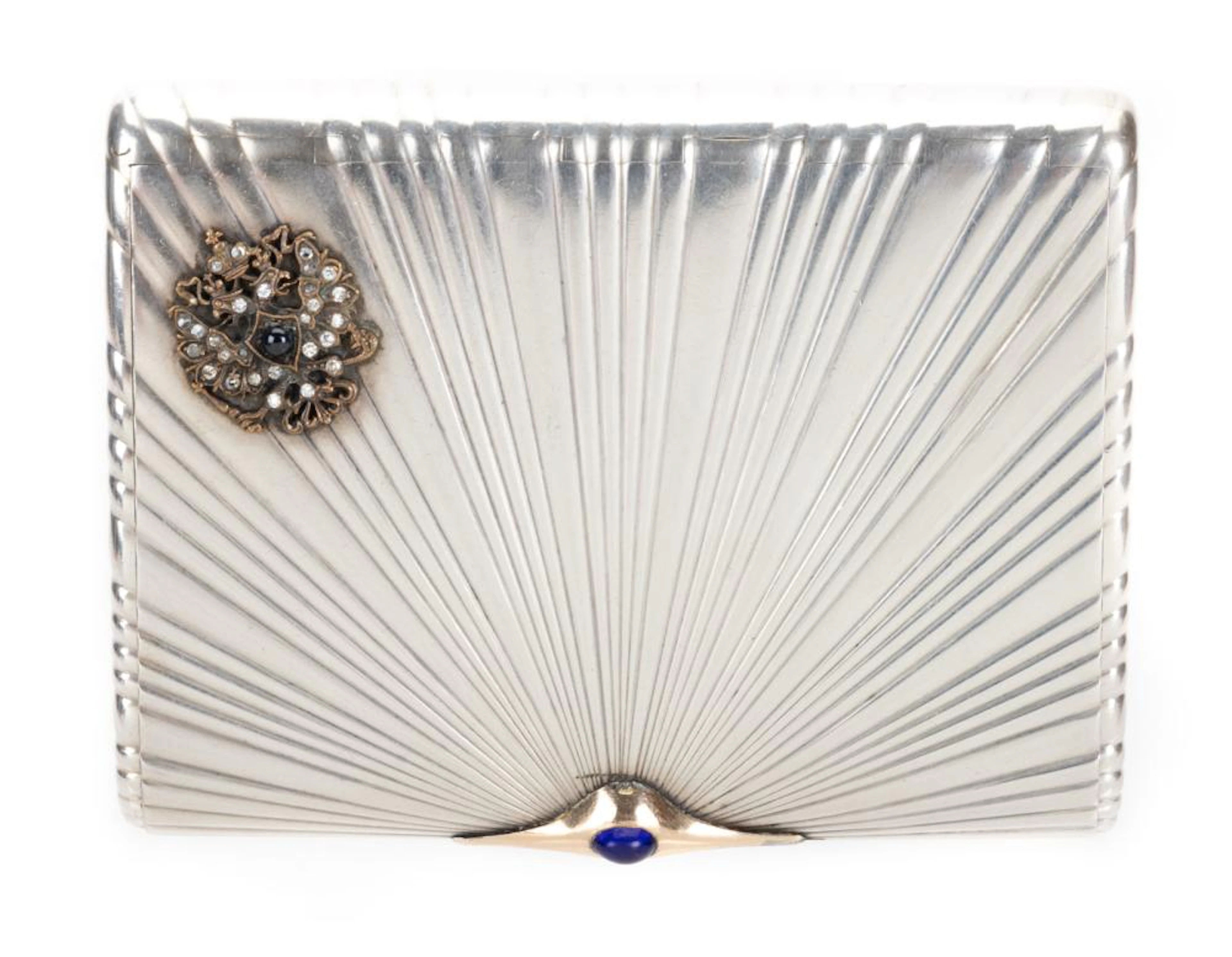 Rare Russian Faberge Cigarette Case in .875 Silver with 14K Yellow Gold Accent