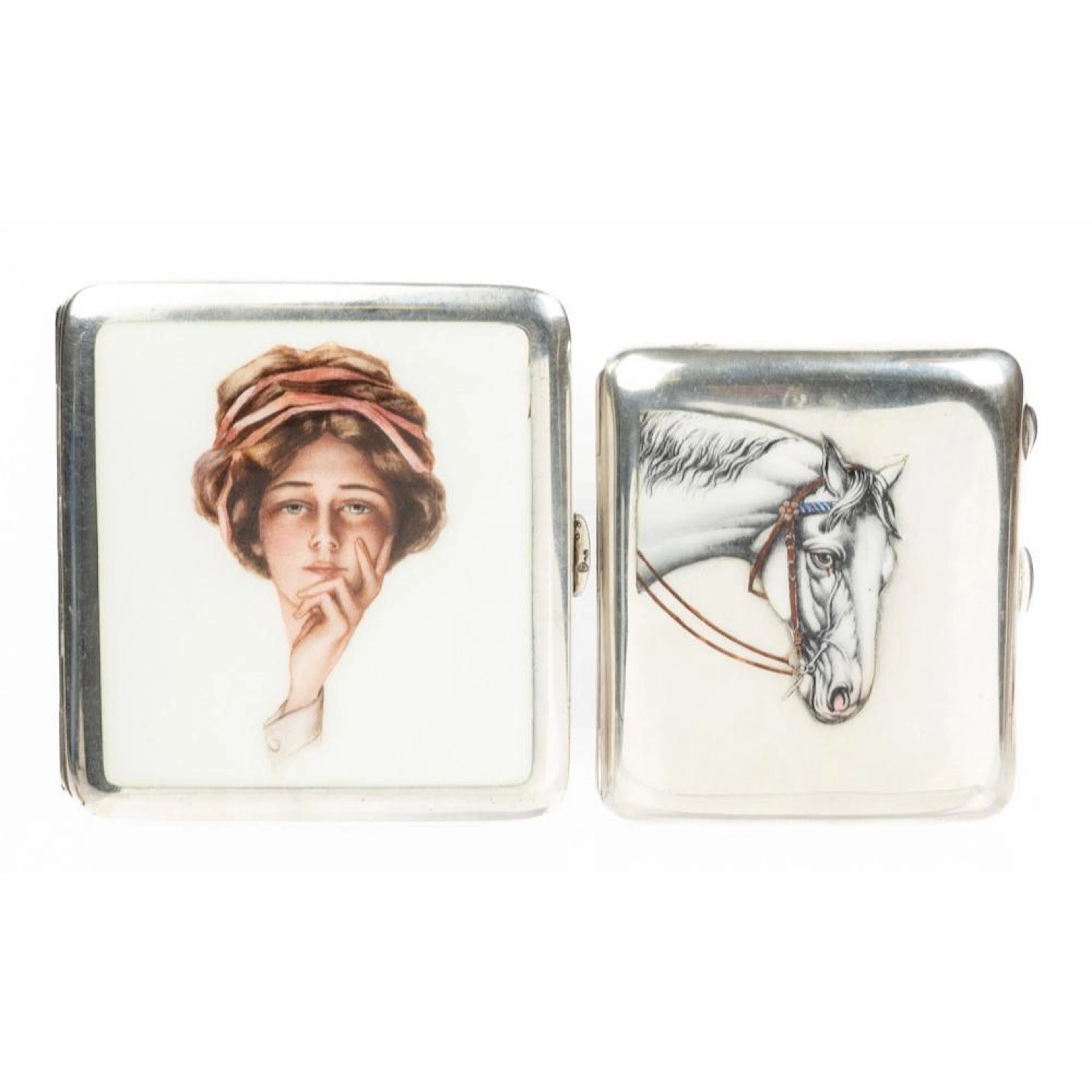 Austrian .900 Silver and Enamel Cigarette Case with Beautiful Portrait