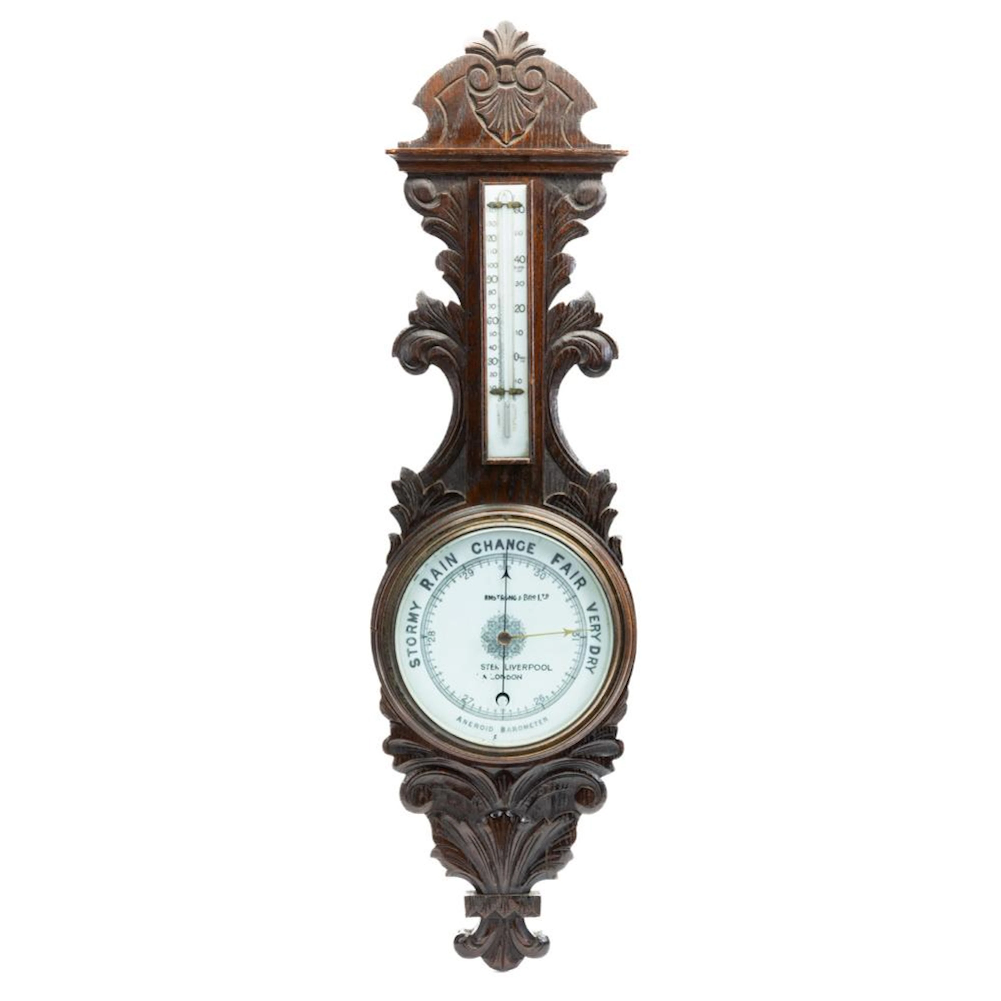 Intricately Carved Antique Banjo Style Barometer - Armstrong & Bros