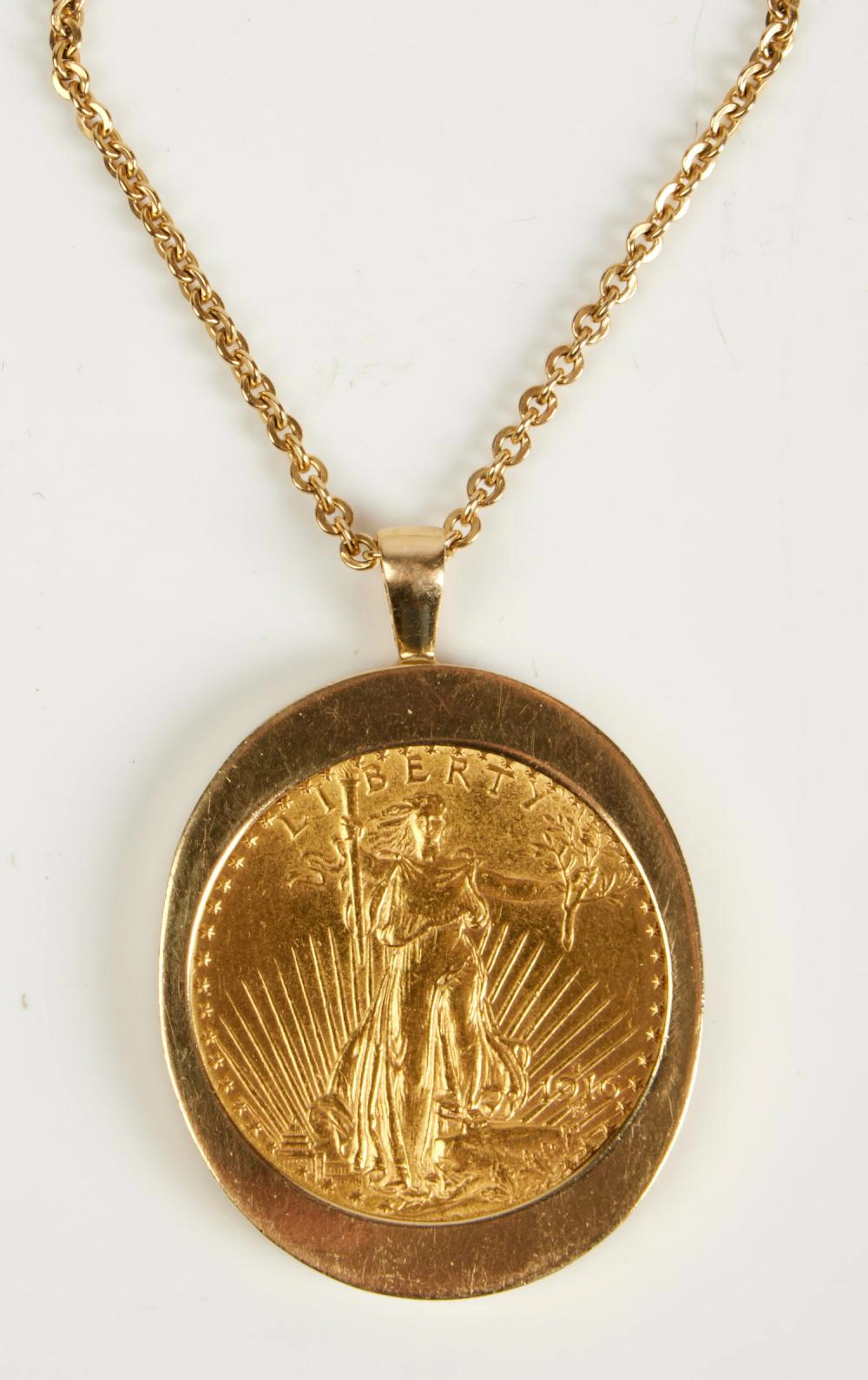 Ladies Spectacular $20 Gold Piece Pendant in a Custom 14K...