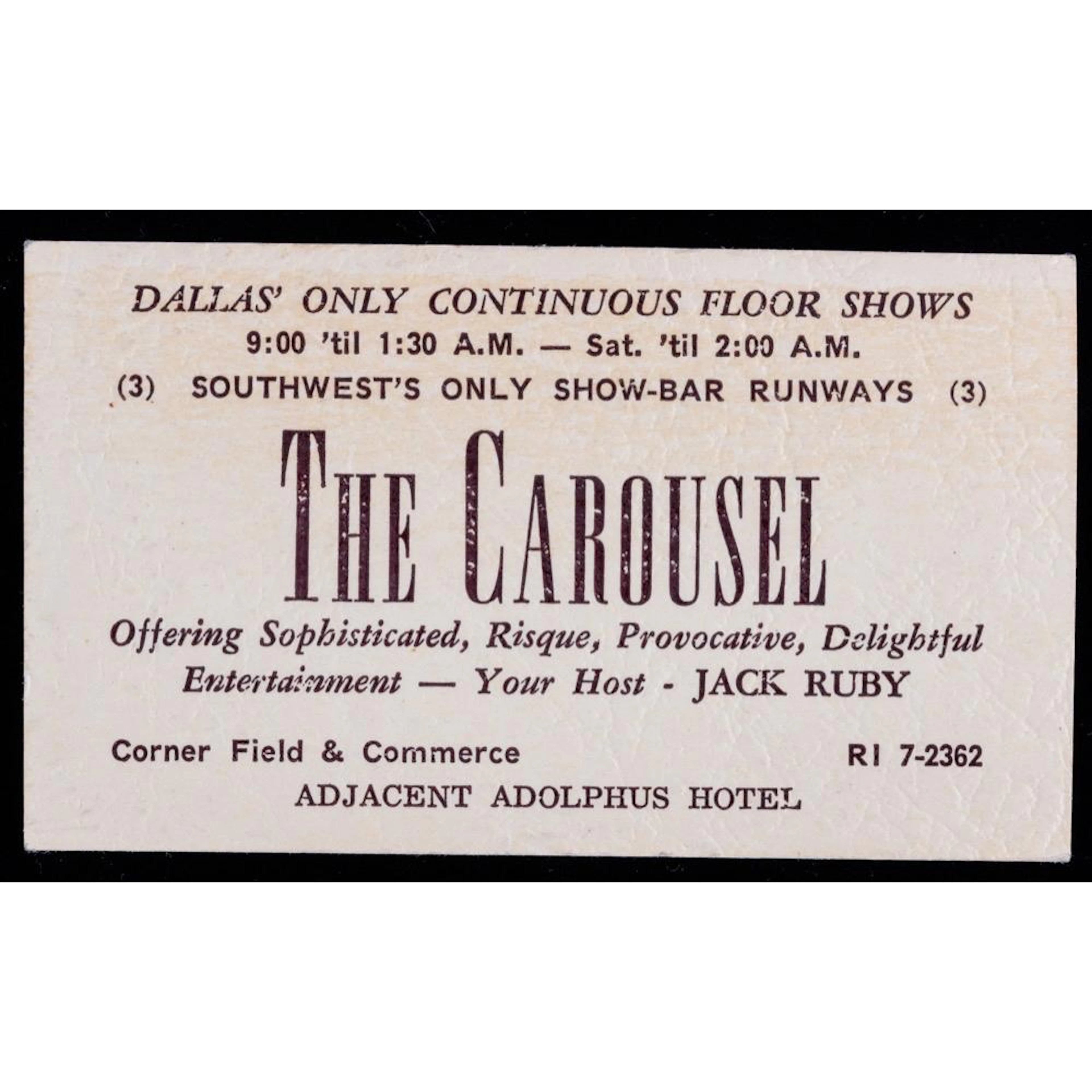Vintage Business Card from Jack Ruby's Notorious Carousel Club