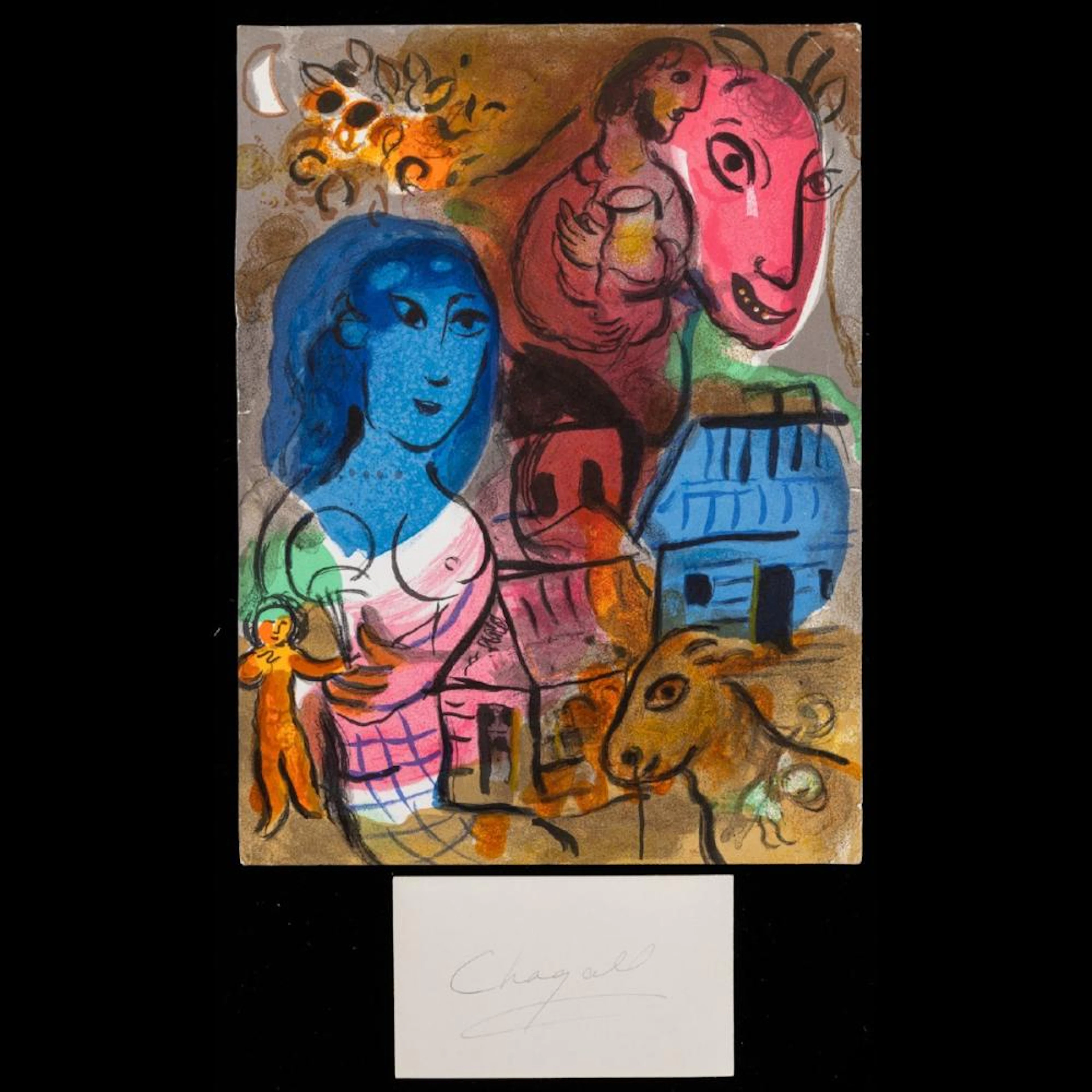 Marc Chagall Signature and Lithograph, 2 Pieces Total